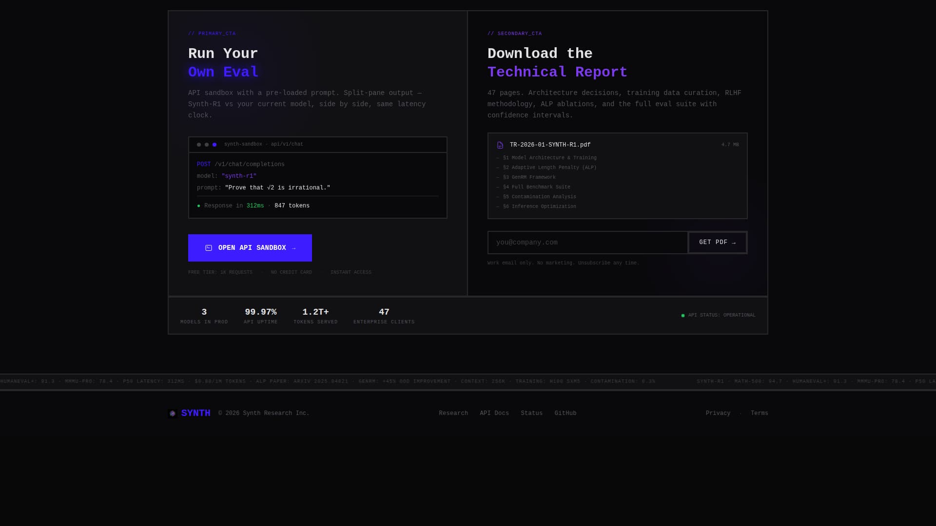 Synth - Brutalist AI Research Landing Page Template