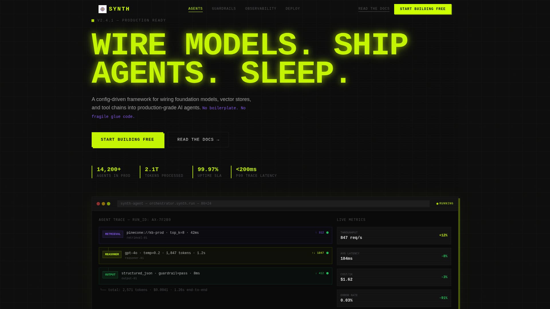 Synth - Powerful AI Agent Landing Page Template