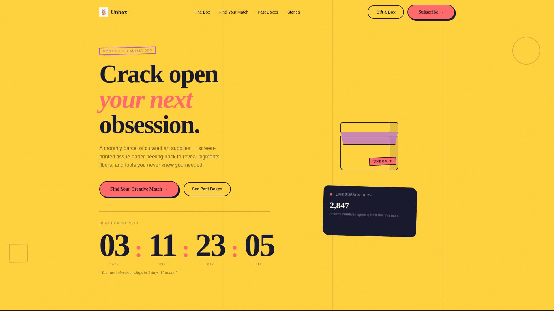 Unbox - Electrifying Artsandcrafts Landing Page Template