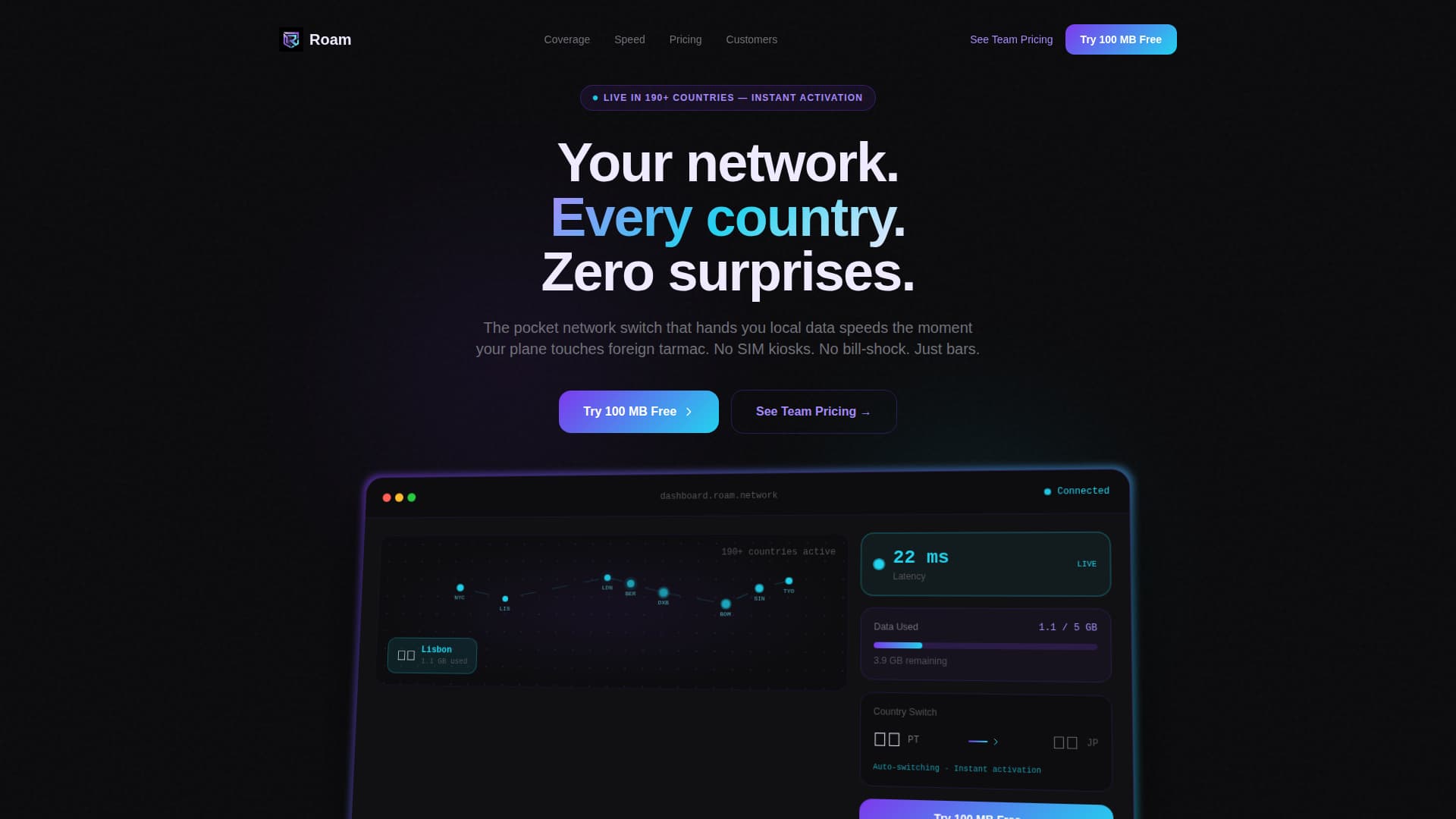 Roam - Instant Roaming Landing Page Template