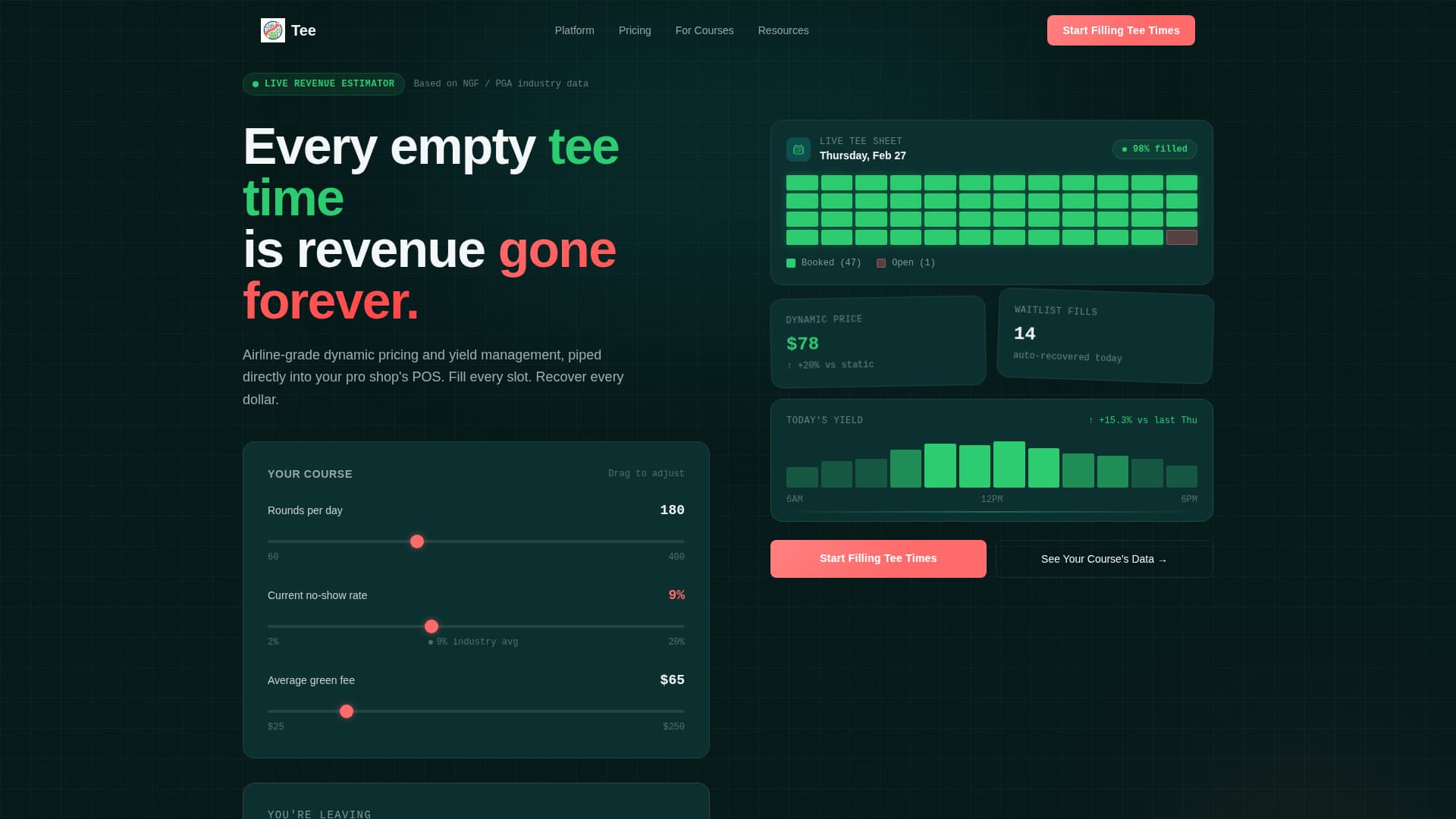 Tee - Dynamic Golf Booking Landing Page Template