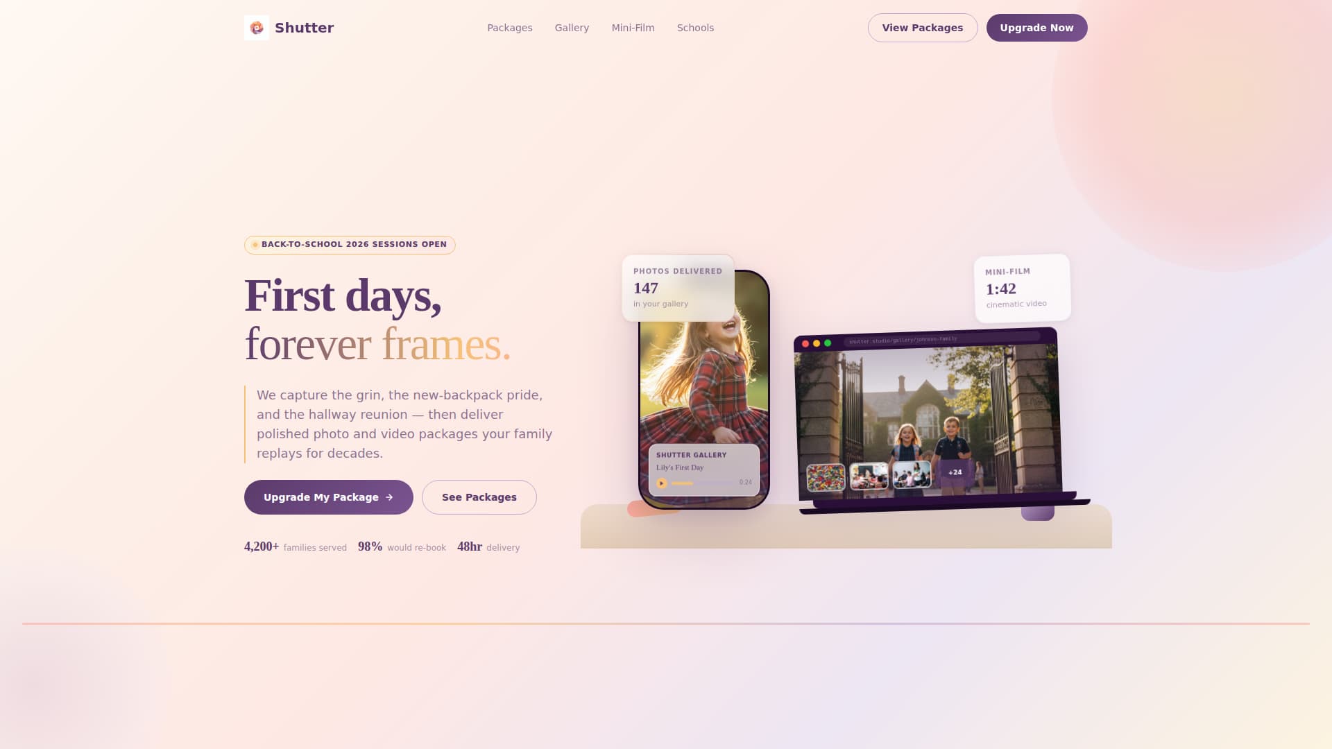 Shutter - Radiant Schoolphotography Landing Page Template