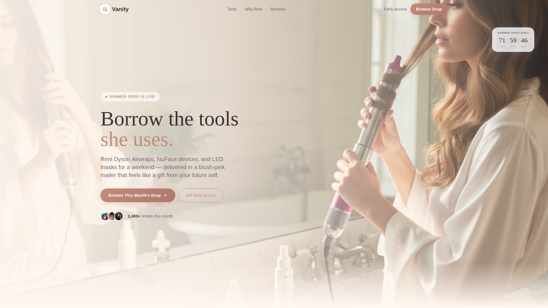 Vanity - Luxe Beautyrental Landing Page Template