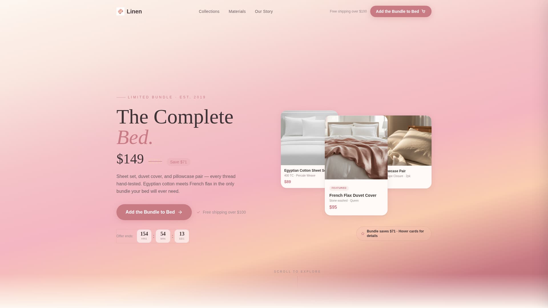 Linen - Luxurious Bedding Landing Page Template