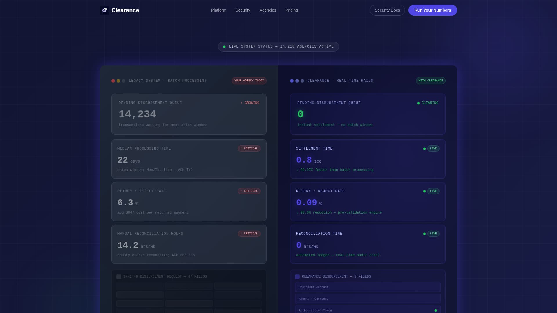 Clearance - Frictionless Disbursement Landing Page Template