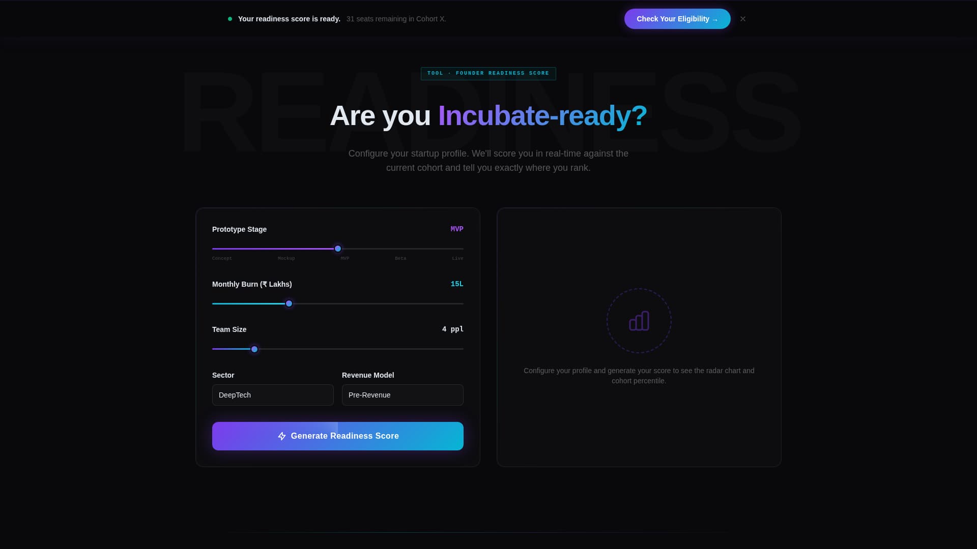 Government-Backed Incubator Founder Readiness Score Website Template