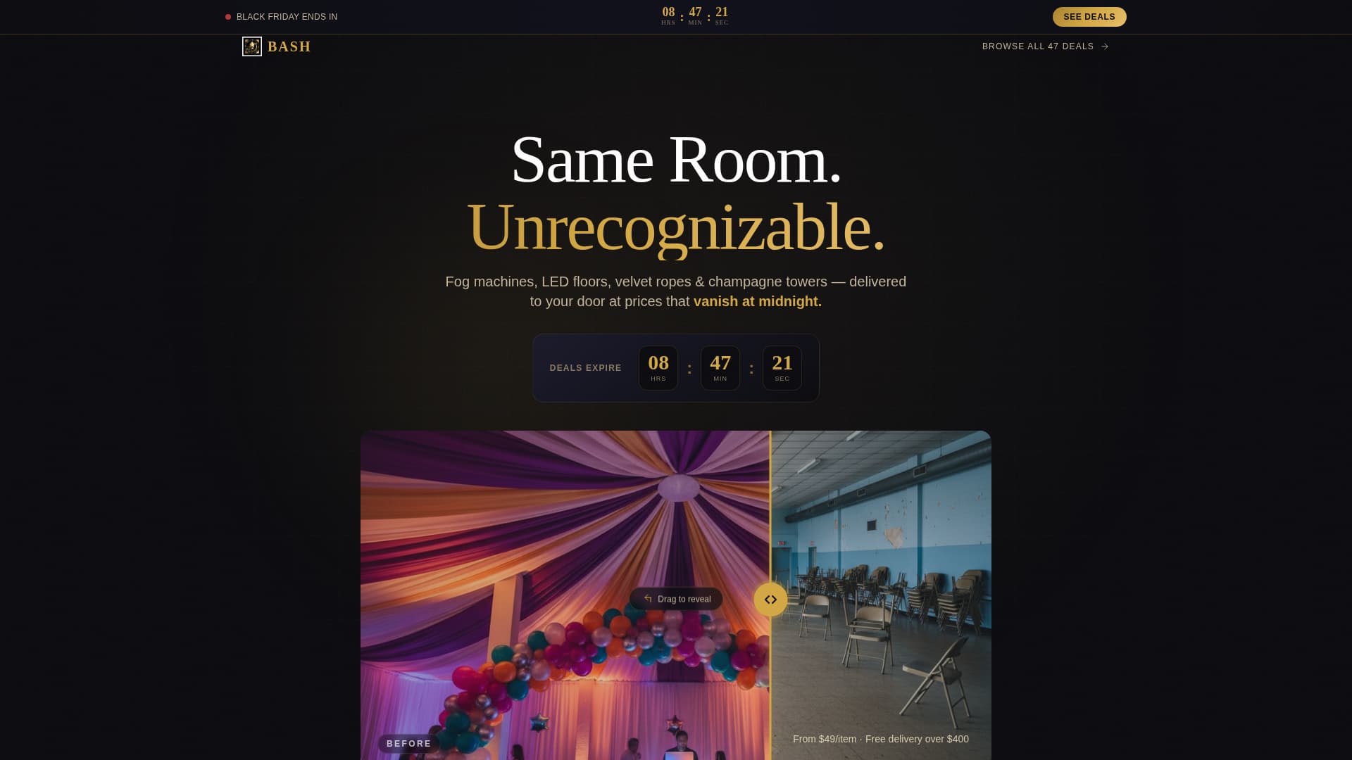 Bash - Electrifying Partyrental Landing Page Template