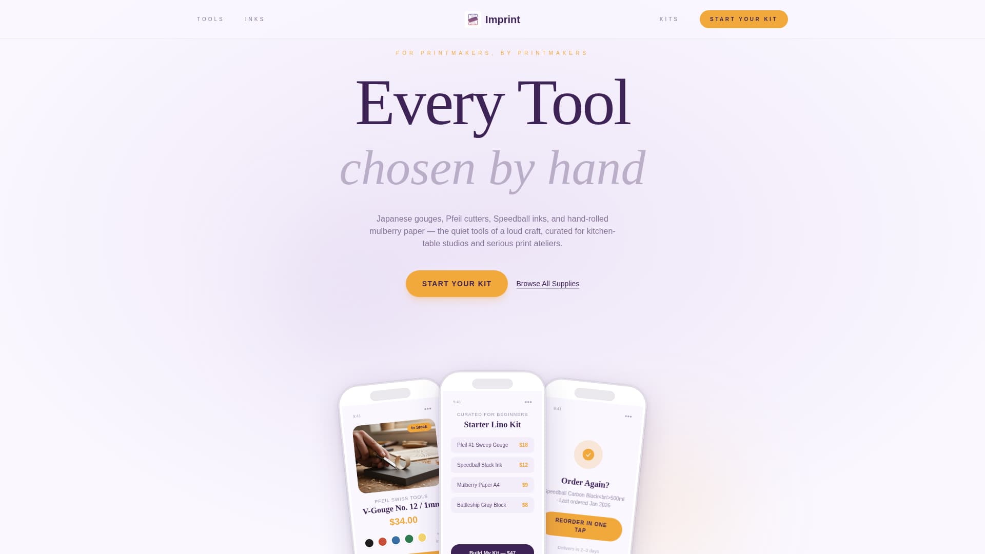 Imprint - Curated Printmaking Landing Page Template