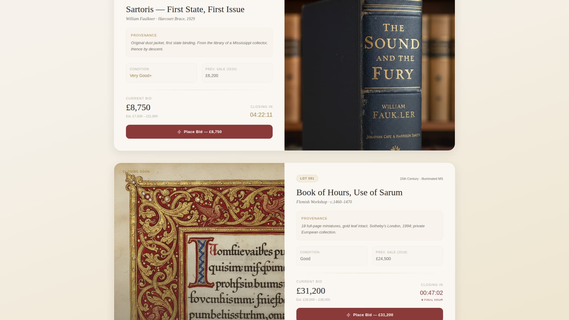 Folio - Rarebook Auction Landing Page Template