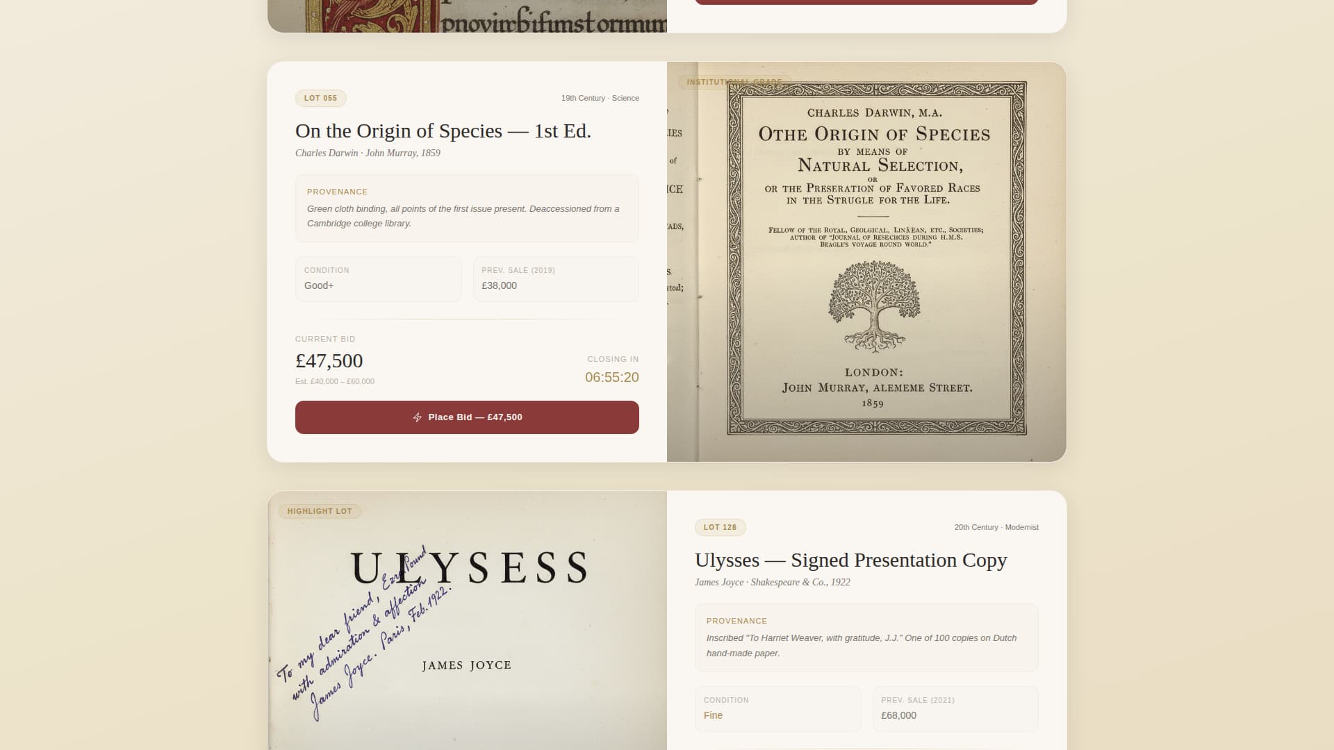 Folio - Rarebook Auction Landing Page Template