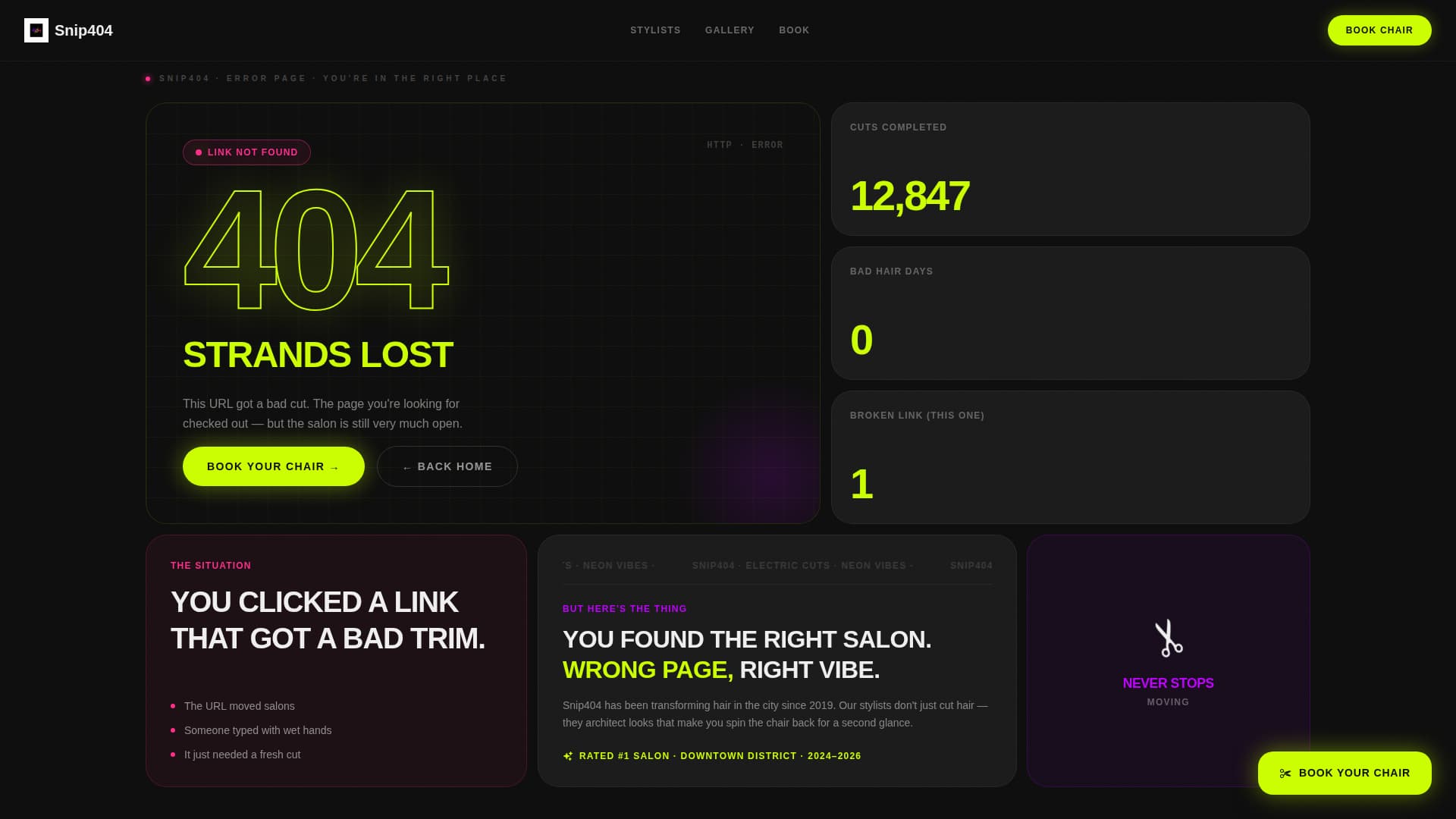 Hair Salon 404 Error Recovery & Rebooking Website Template