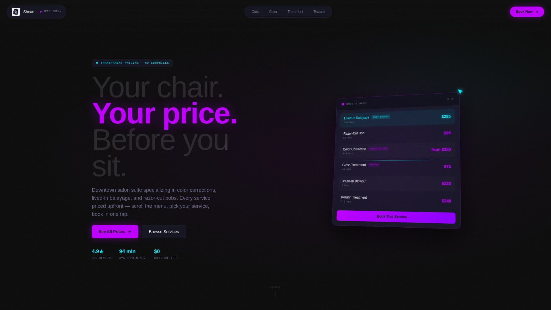 Hair Salon Specialist Booking Website Template