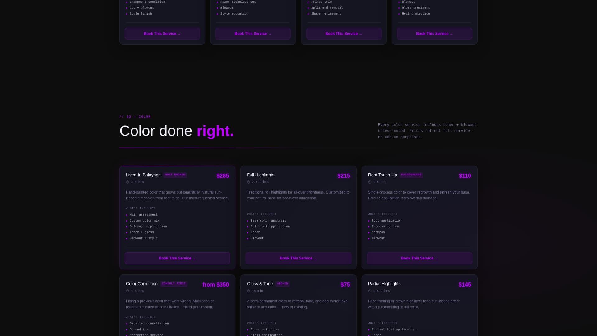Hair Salon Specialist Booking Website Template