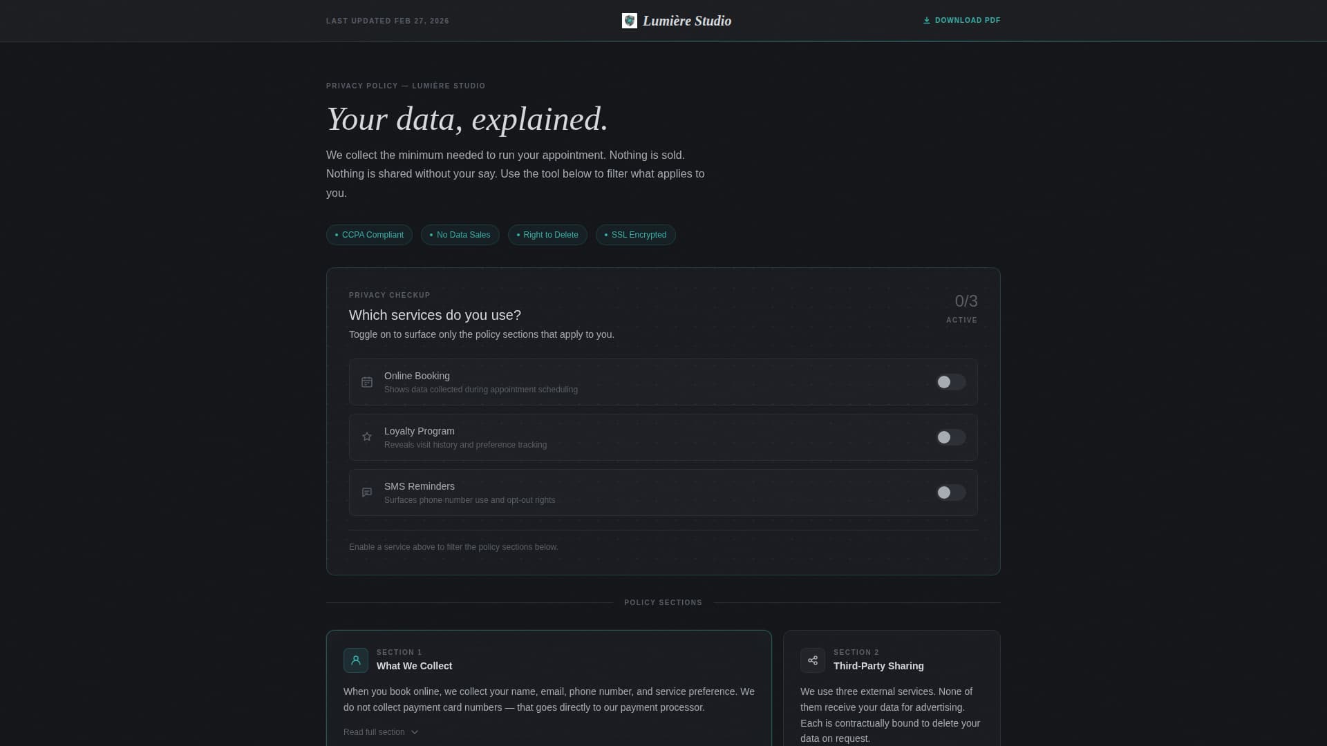 Hair Salon Privacy Policy & Client Data Website Template