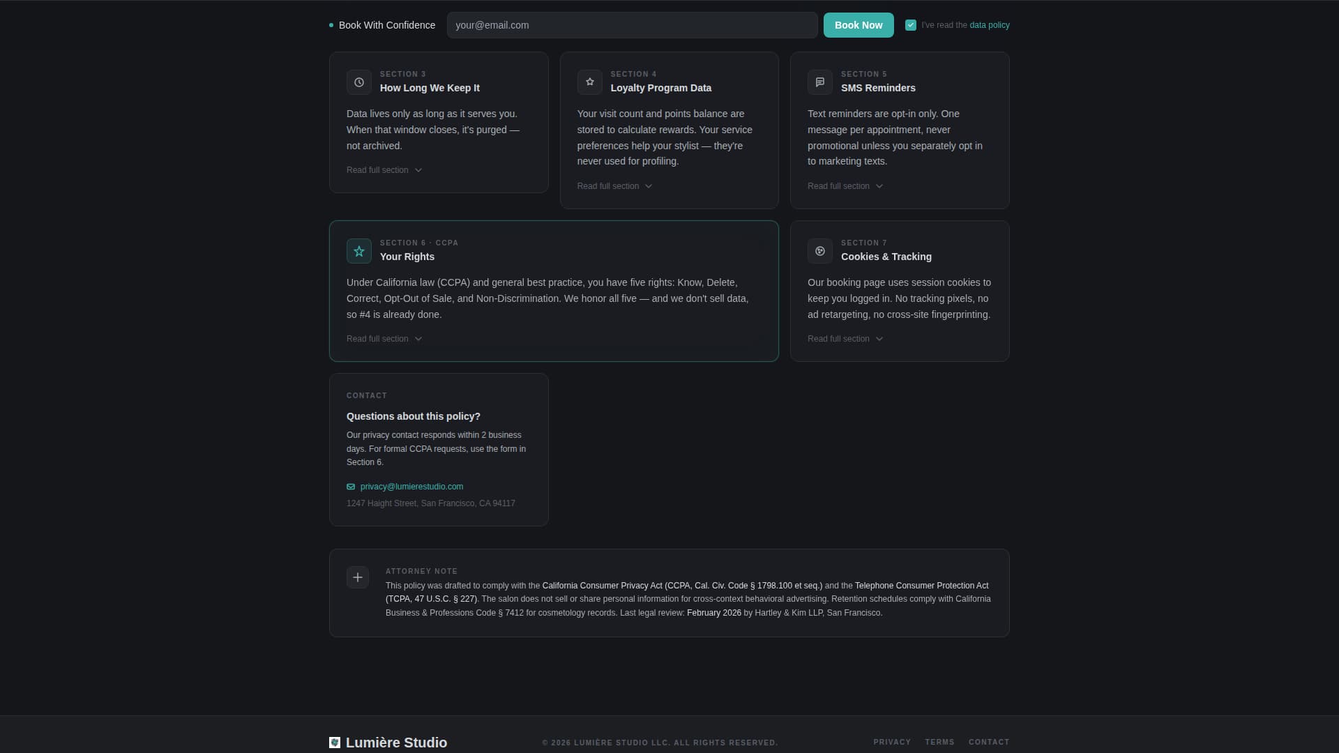Hair Salon Privacy Policy & Client Data Website Template