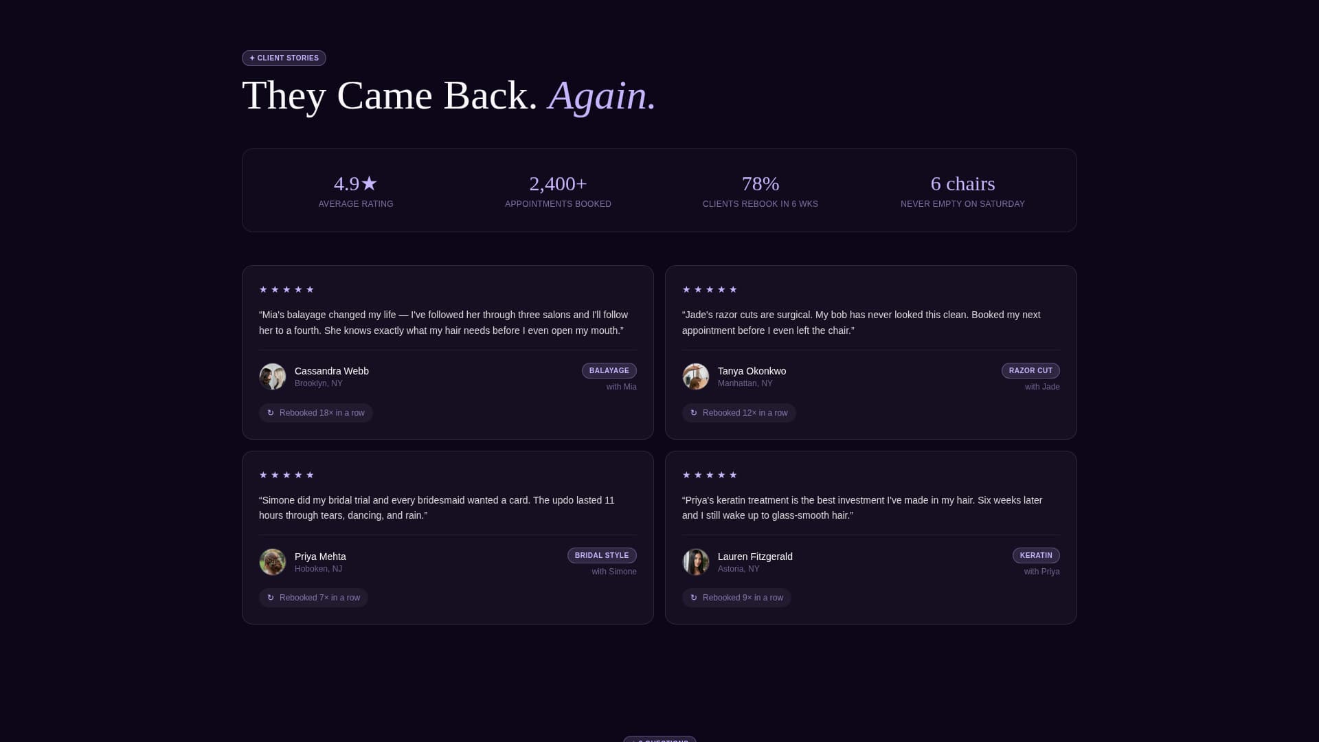 Hair Salon Team Stylist Profiles Website Template