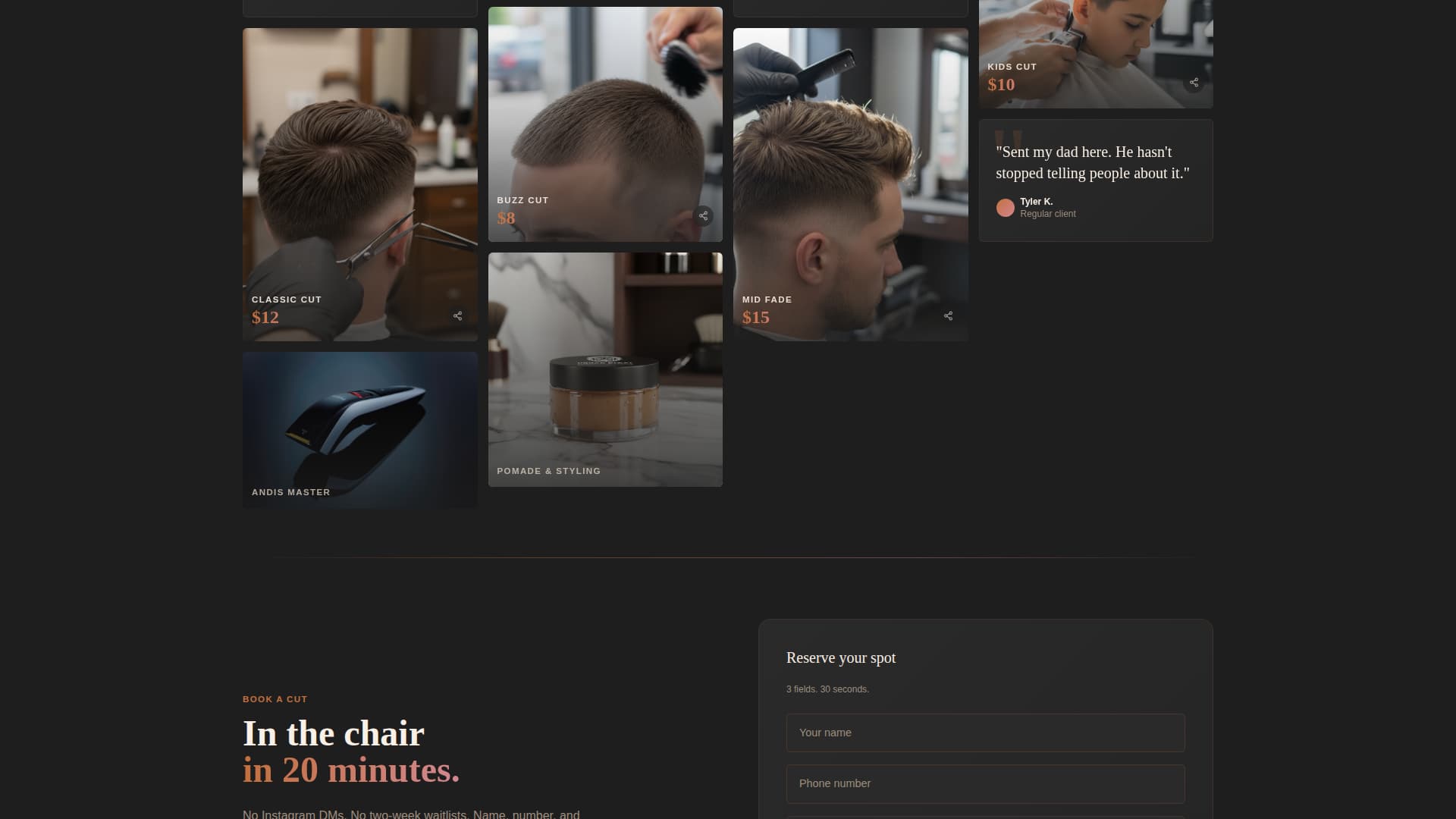 Fade - Affordable Barbershop Landing Page Template