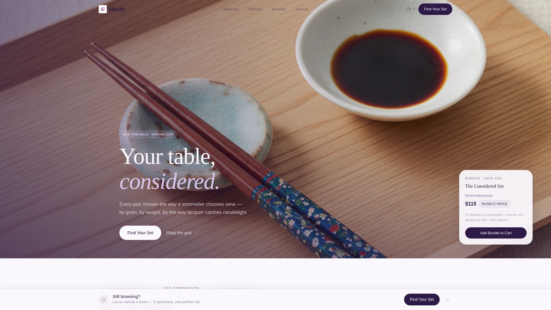 Hashi - Curated Tableware Landing Page Template