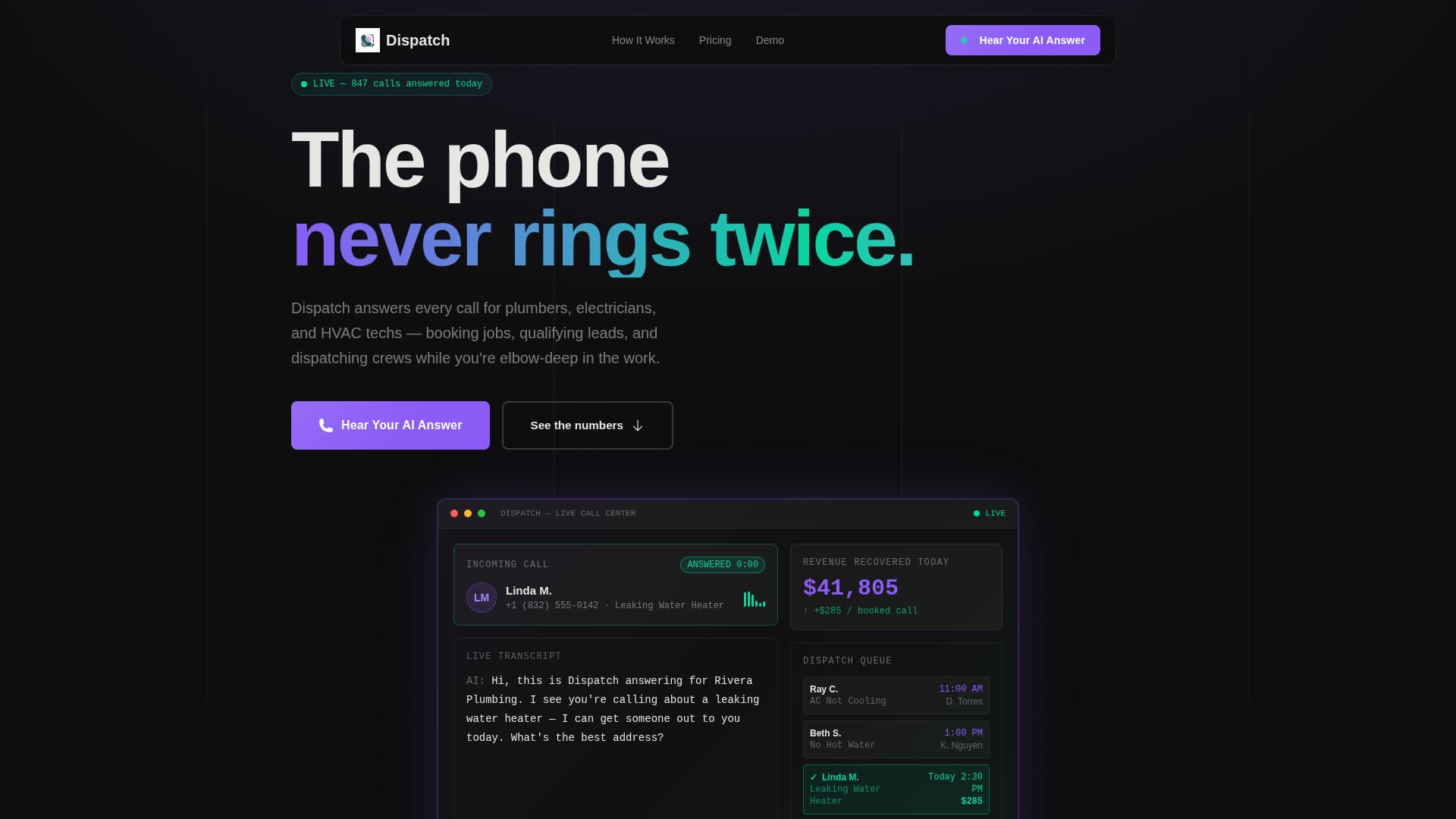 Dispatch - Powerful AI Receptionist Landing Page Template