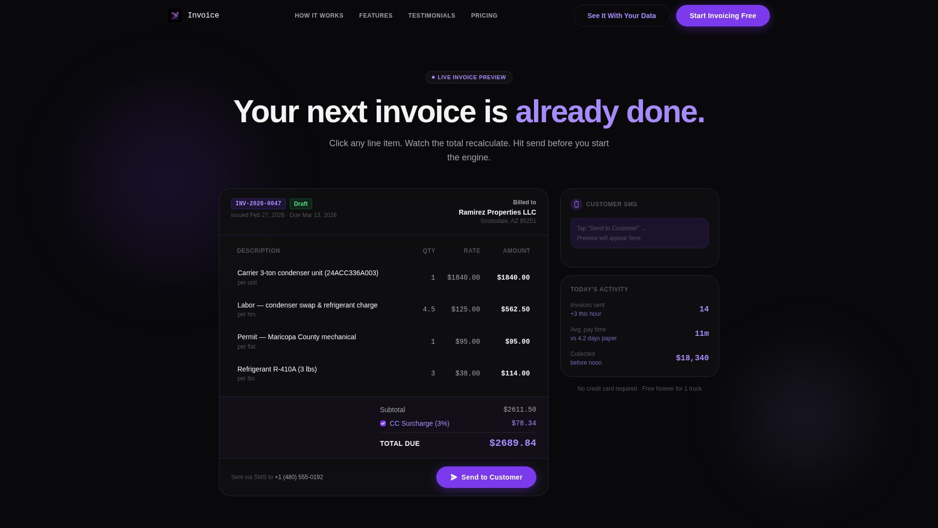 Fieldwork - Powerful Invoicing Landing Page Template