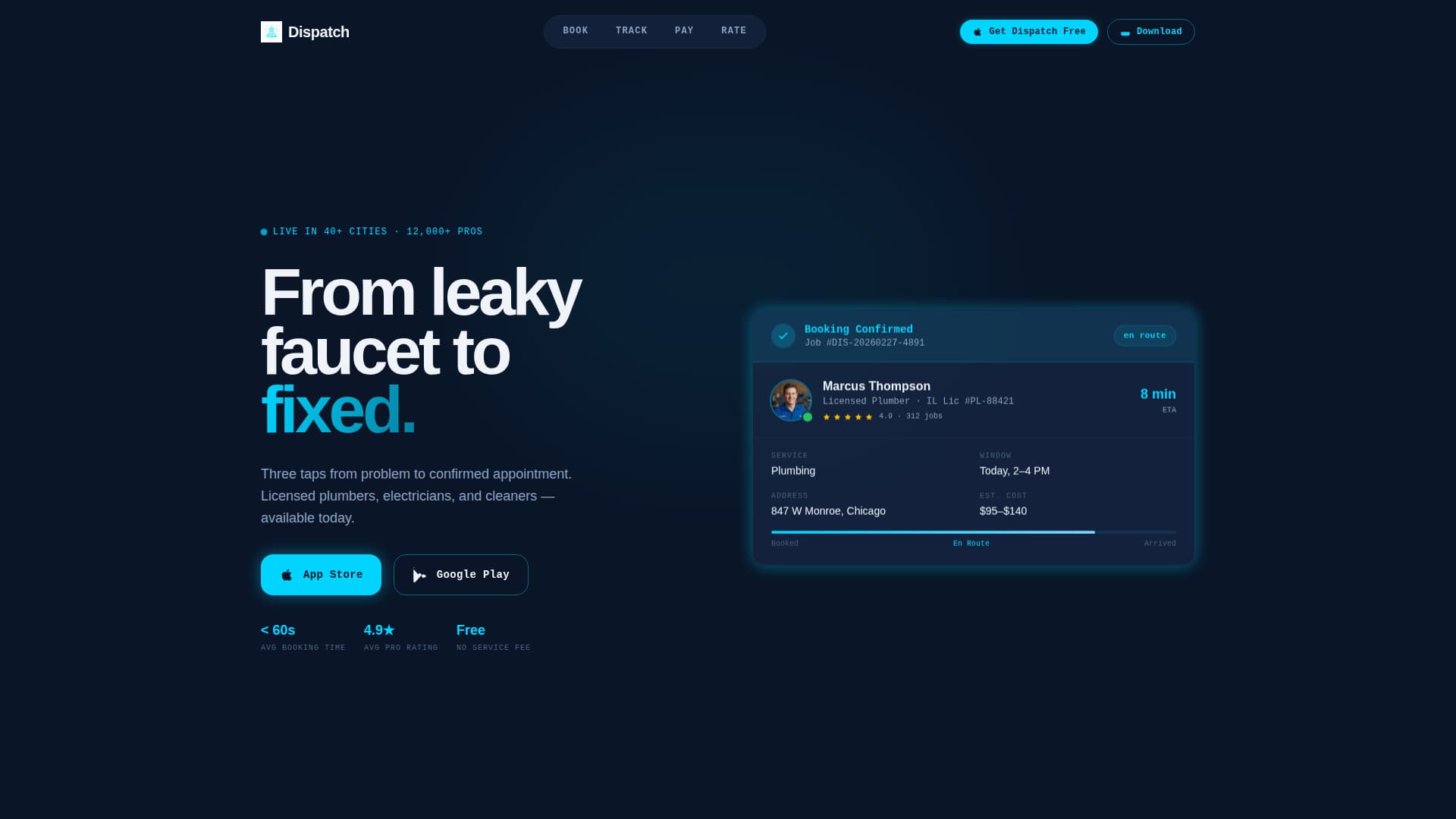 Dispatch - Instant Home Services Landing Page Template