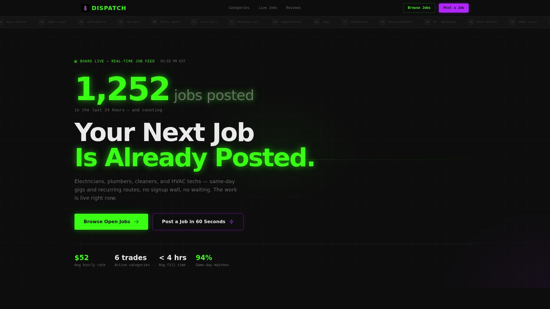 Dispatch - Dynamic Trades Landing Page Template