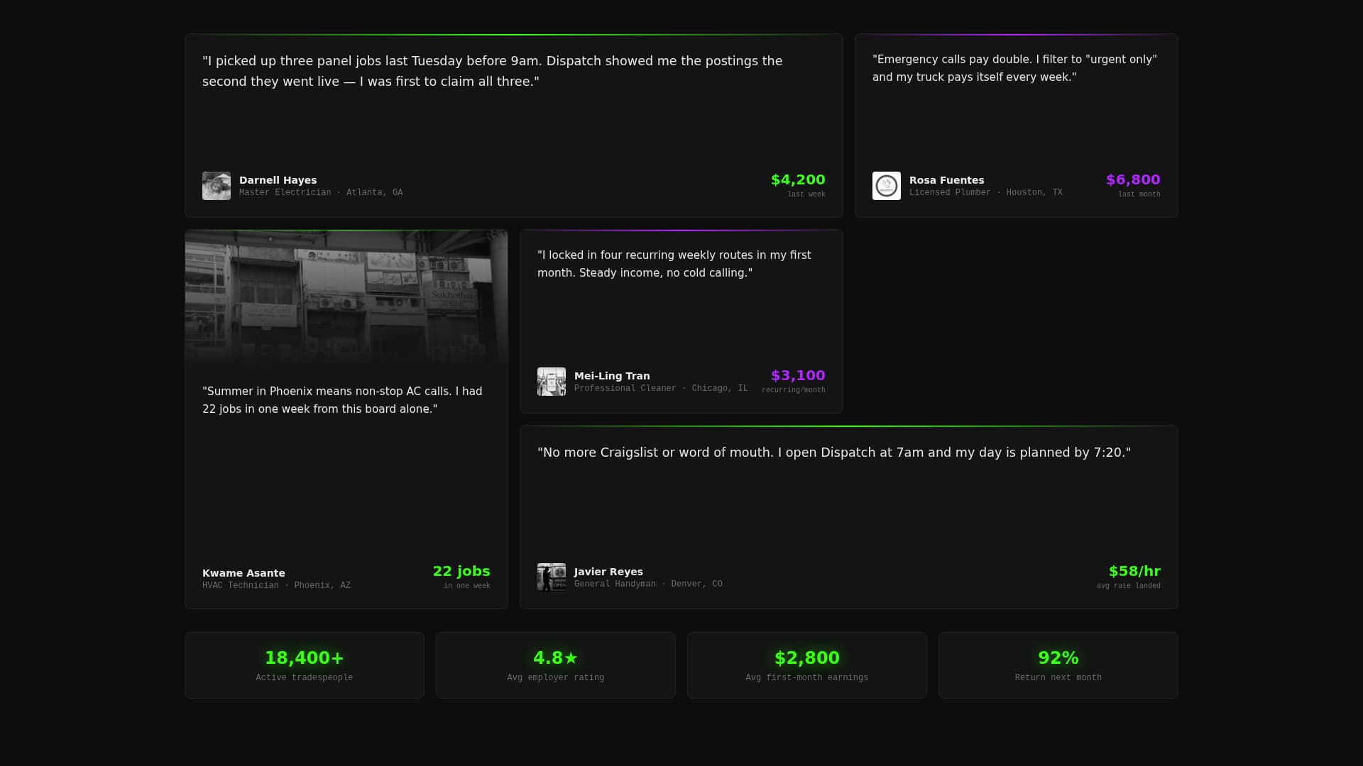 Dispatch - Dynamic Trades Landing Page Template