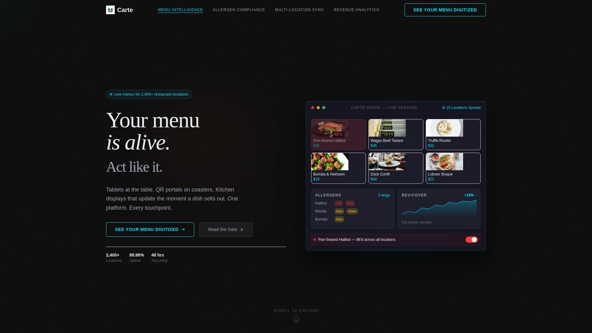 Carte - Intelligent Hospitality Landing Page Template