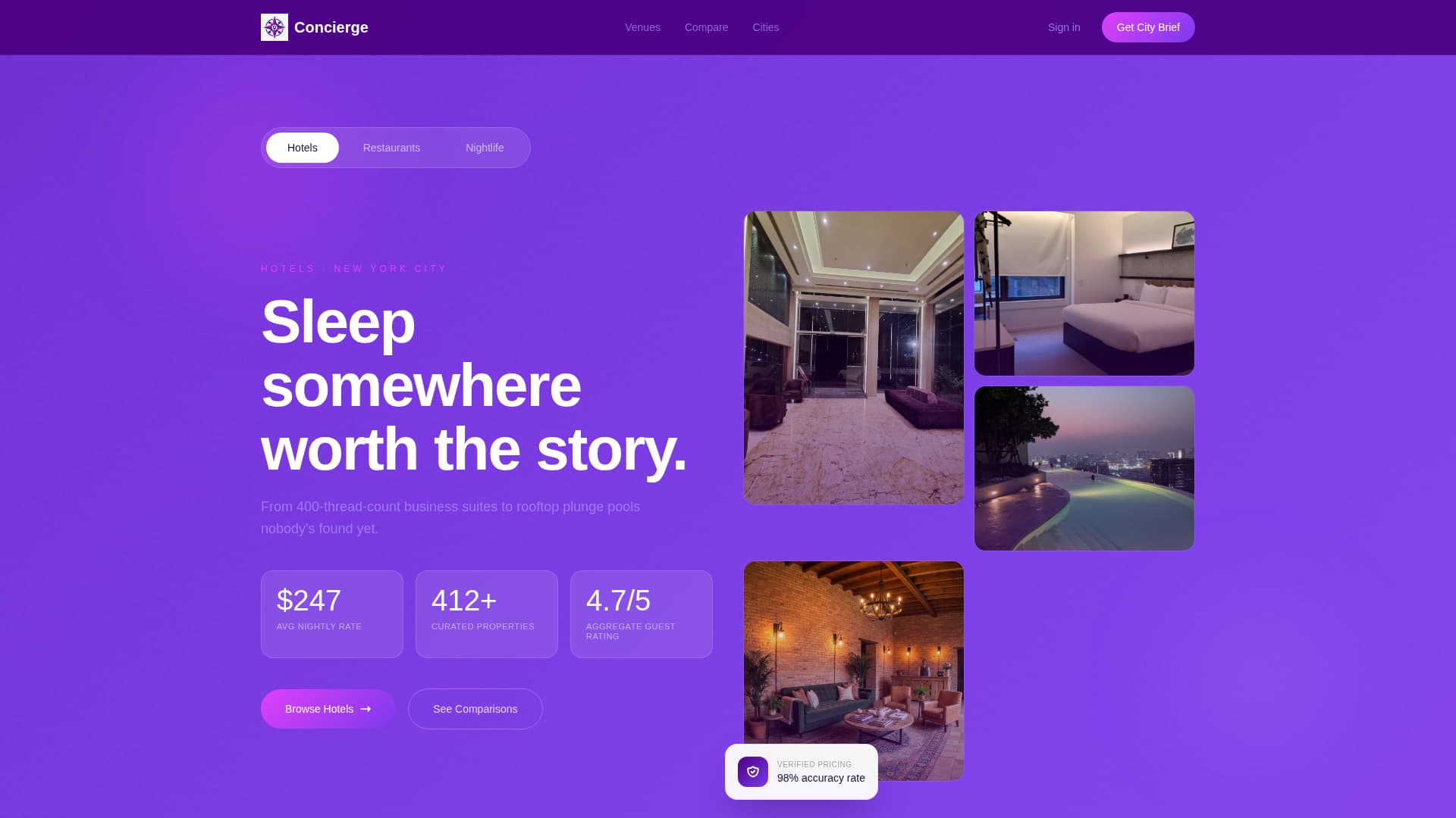 Concierge - Curated Hospitality Landing Page Template
