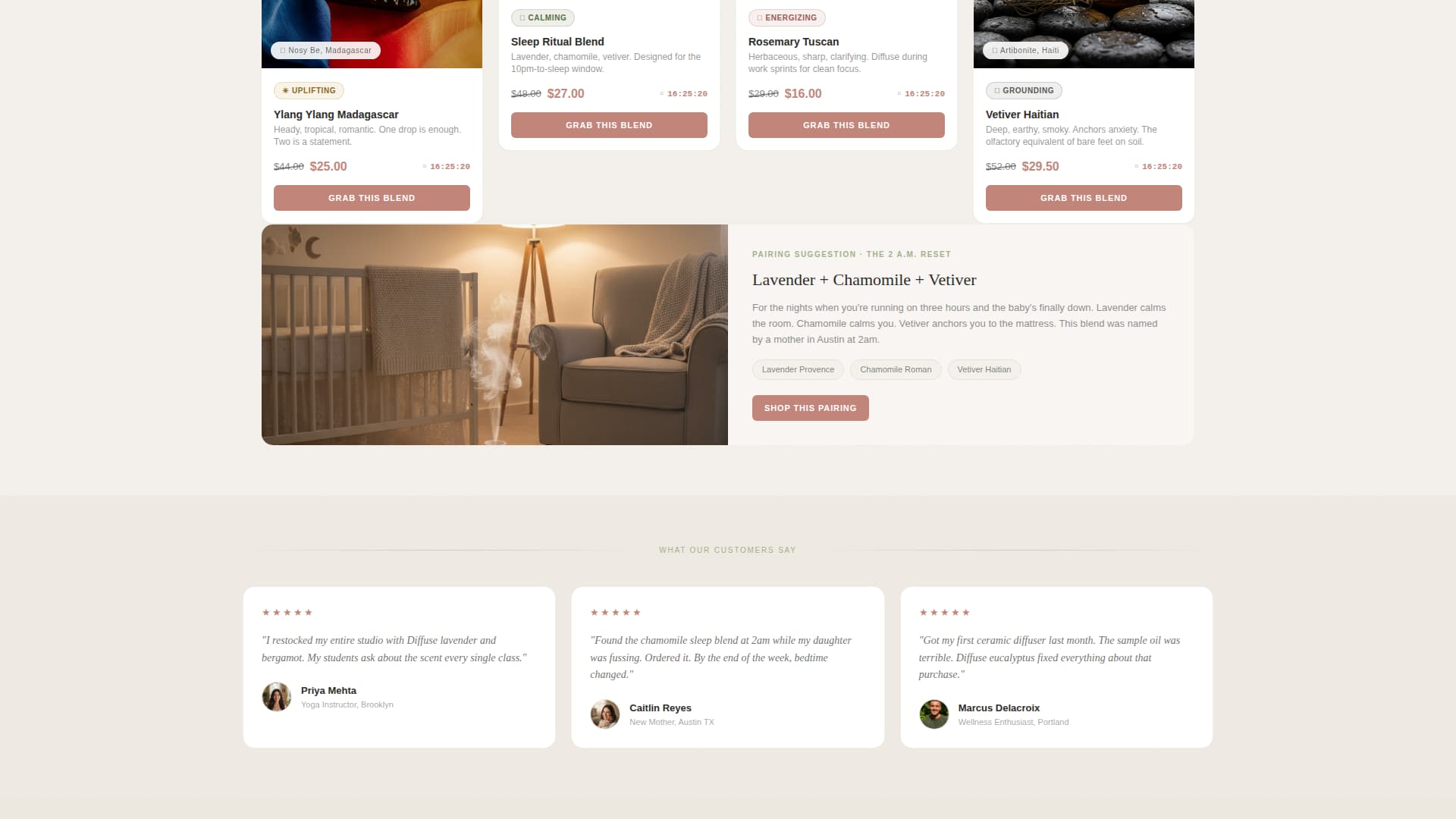 Essential Oils & Diffusers Store Pricing Website Template