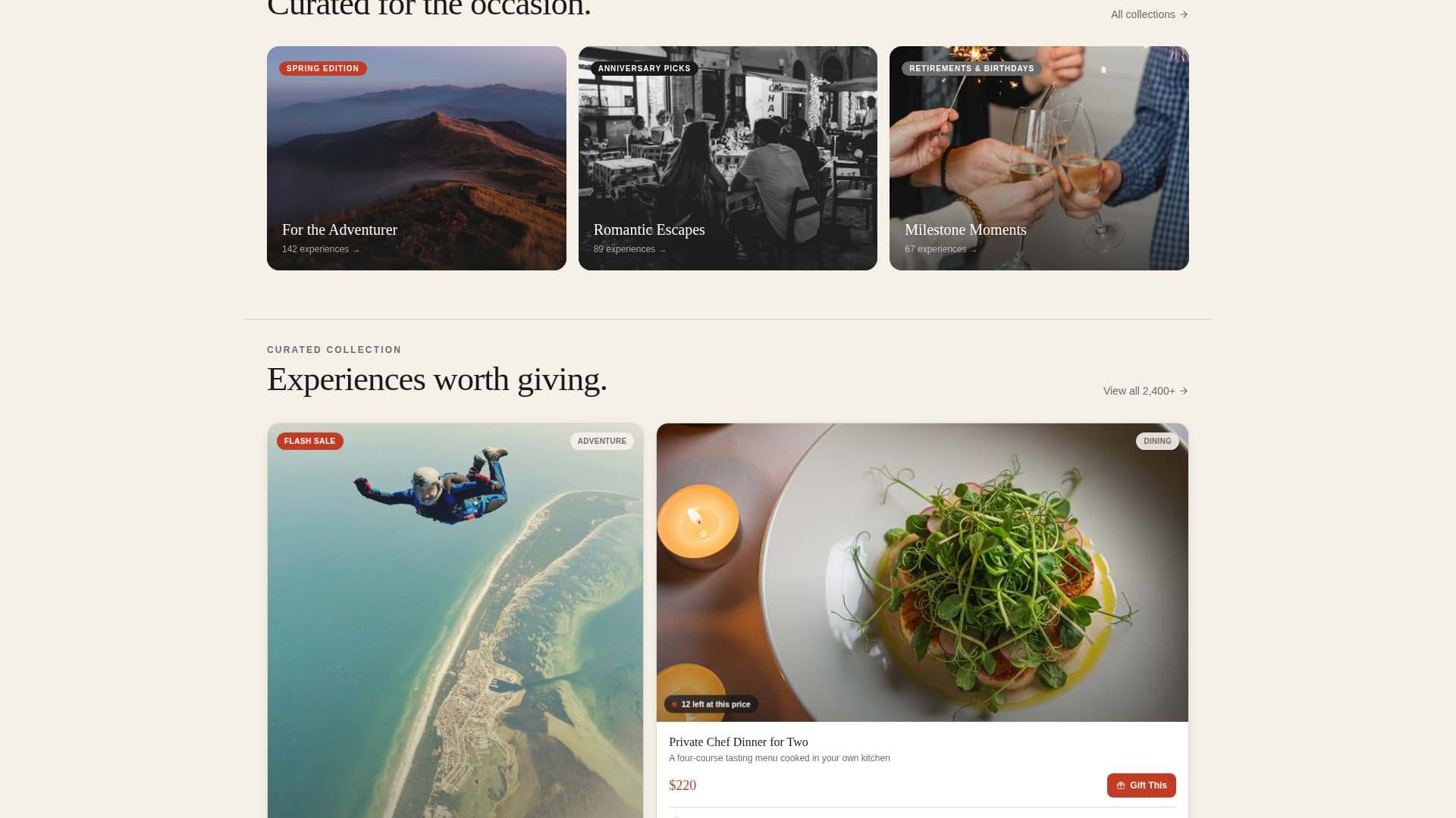 Gift - Curated Experience Landing Page Template
