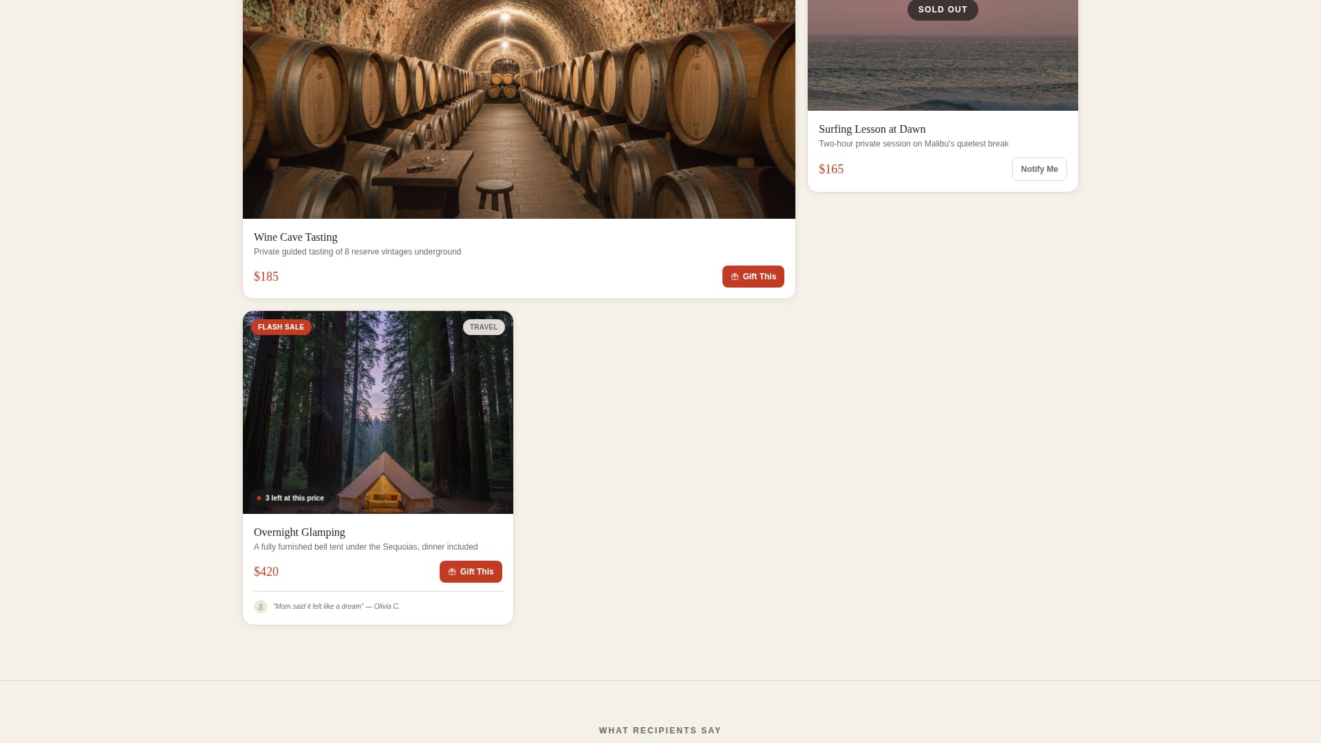 Gift - Curated Experience Landing Page Template