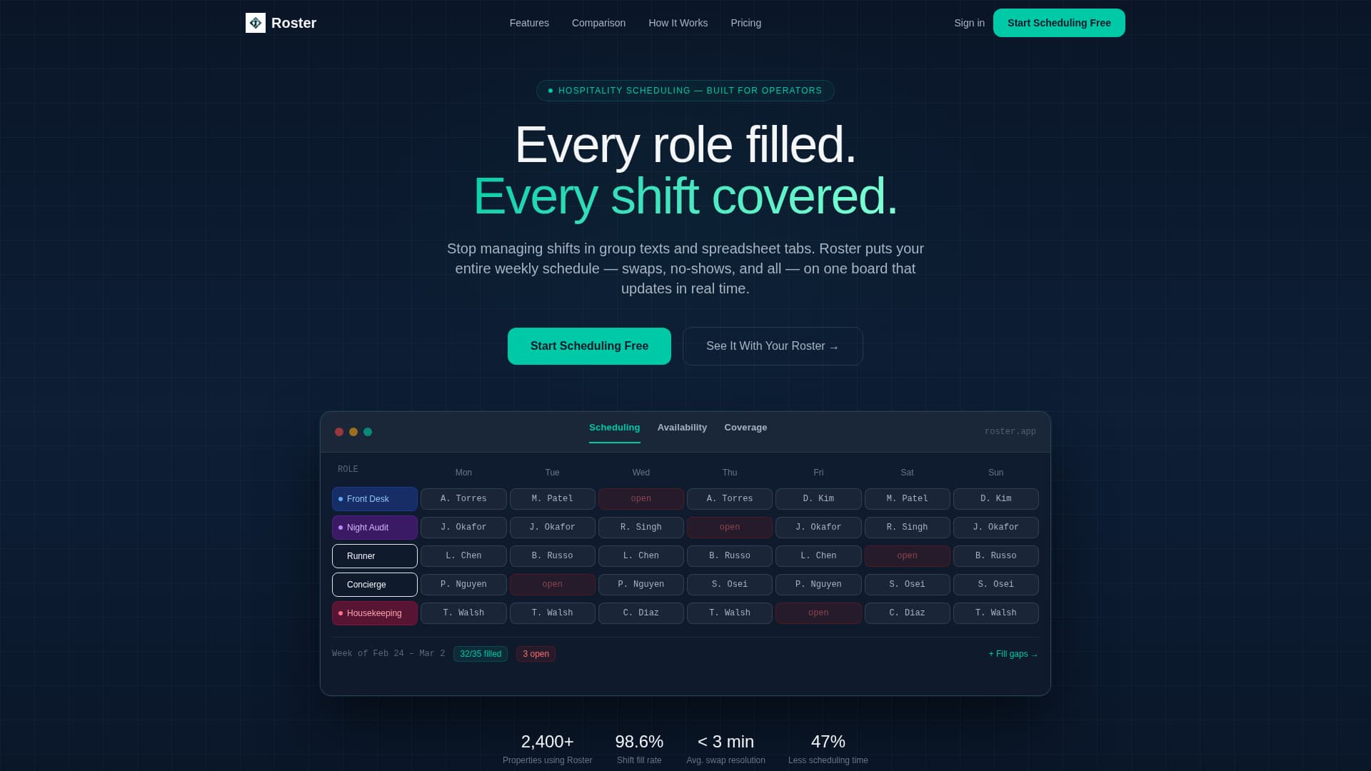 Roster - Seamless Scheduling Landing Page Template