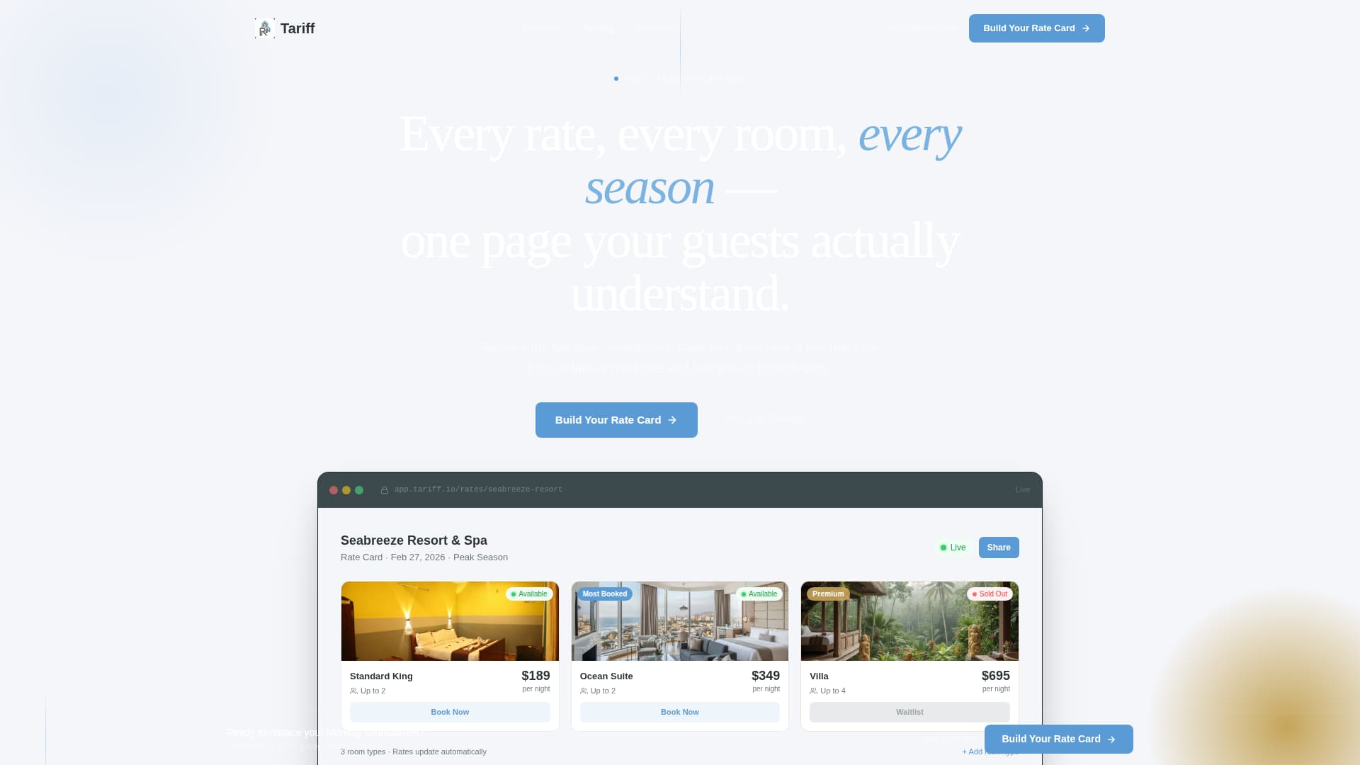 Tariff - Elegant Hotel Landing Page Template