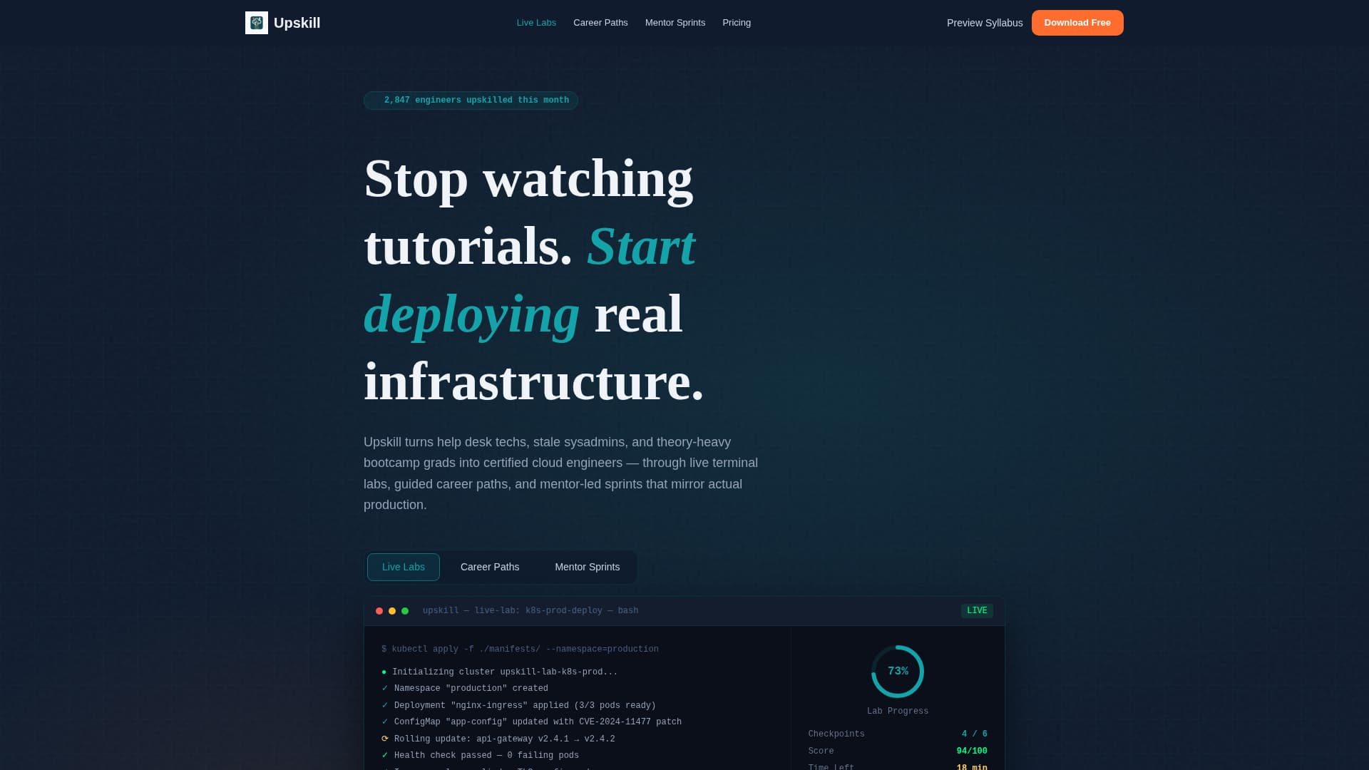 Upskill - Accelerated Ittraining Landing Page Template