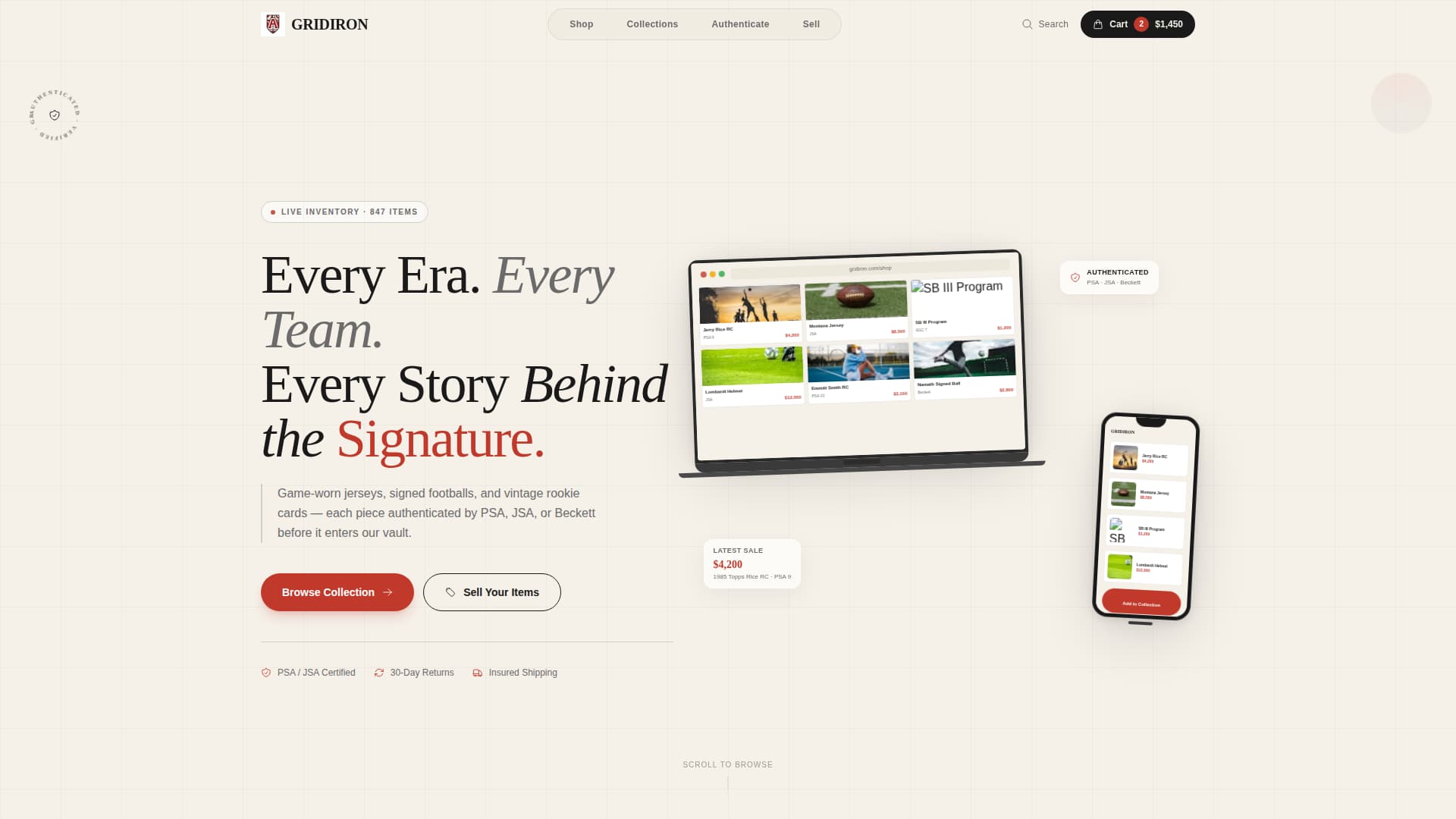 Gridiron - Authentic Memorabilia Landing Page Template