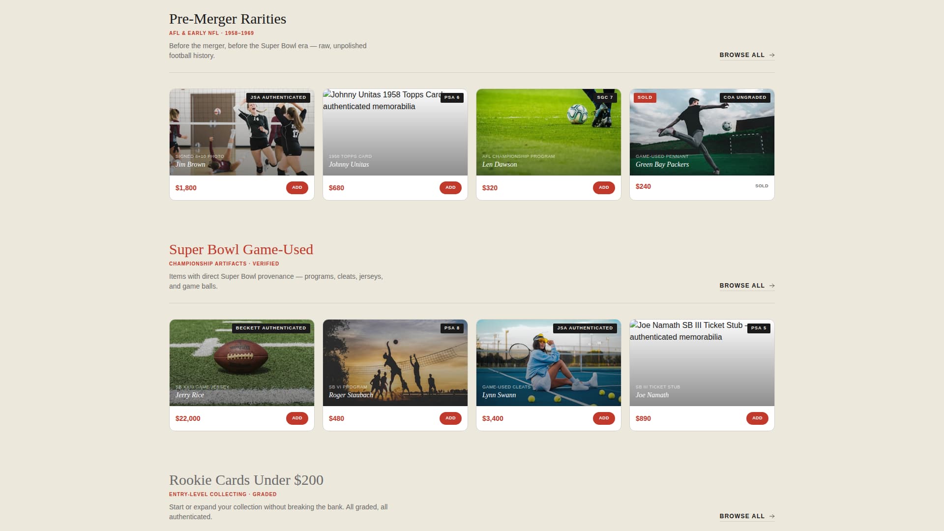 Gridiron - Authentic Memorabilia Landing Page Template