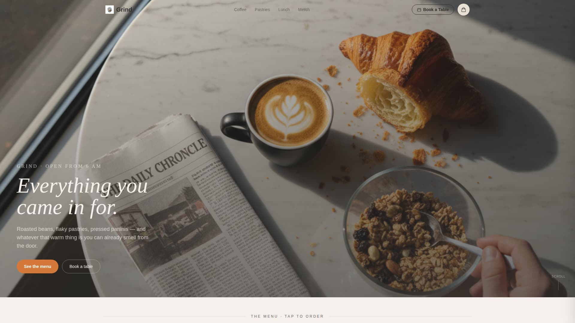 Grind - Inviting Caf Landing Page Template