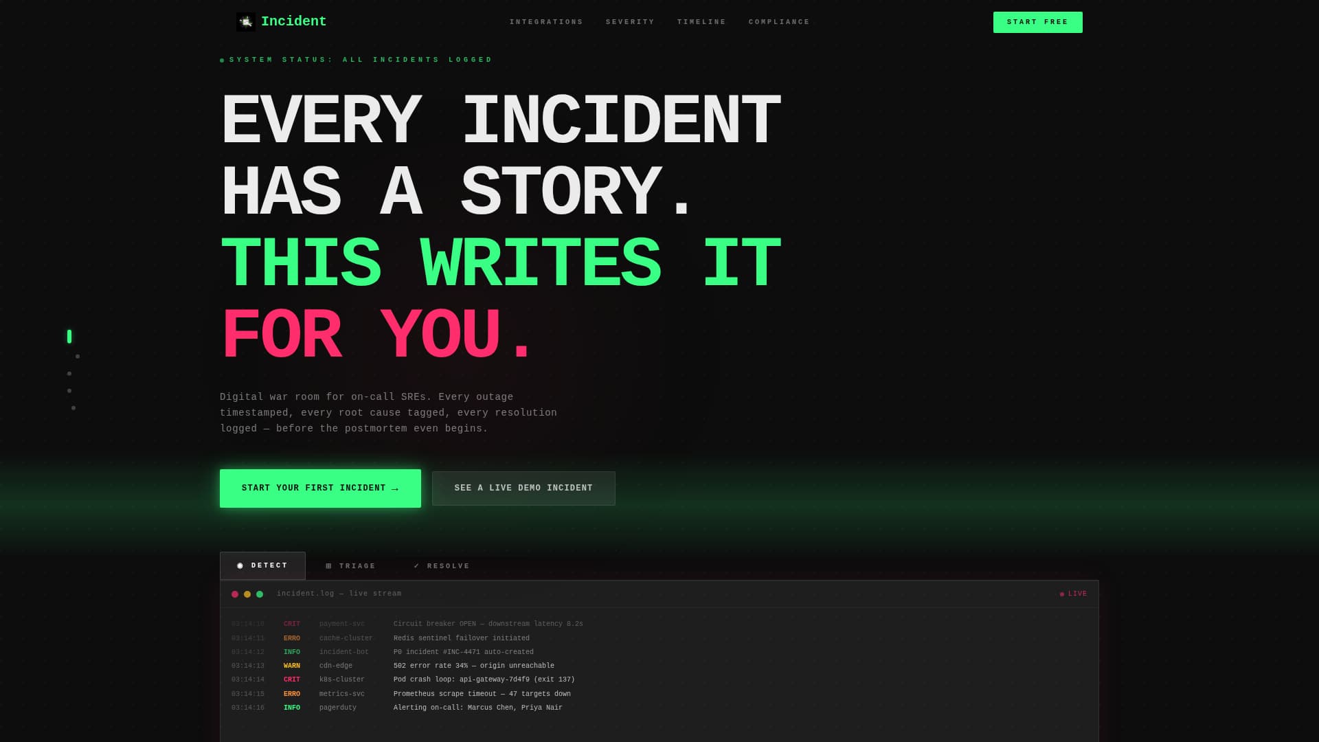 Incident - Structured Reliability Landing Page Template