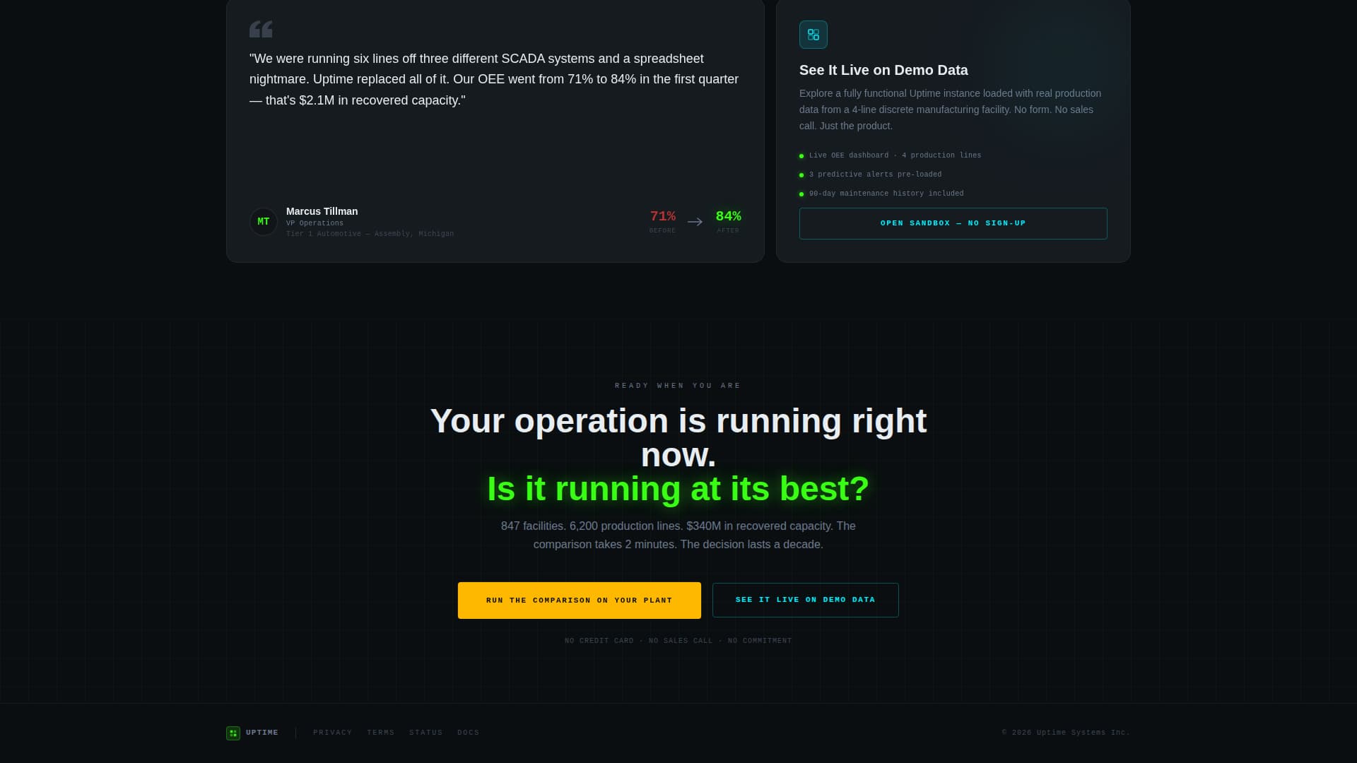Uptime - Powerful Industrial Landing Page Template
