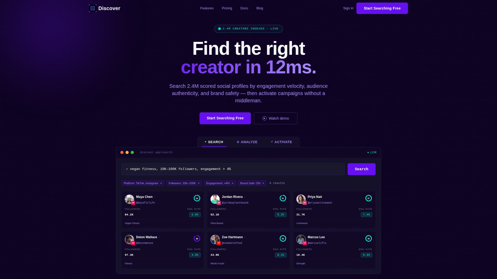 Discover - Electric Influencer Landing Page Template