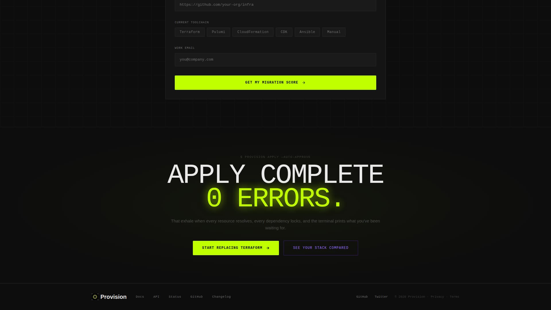 Provision - Highvelocity Infrastructure Landing Page Template