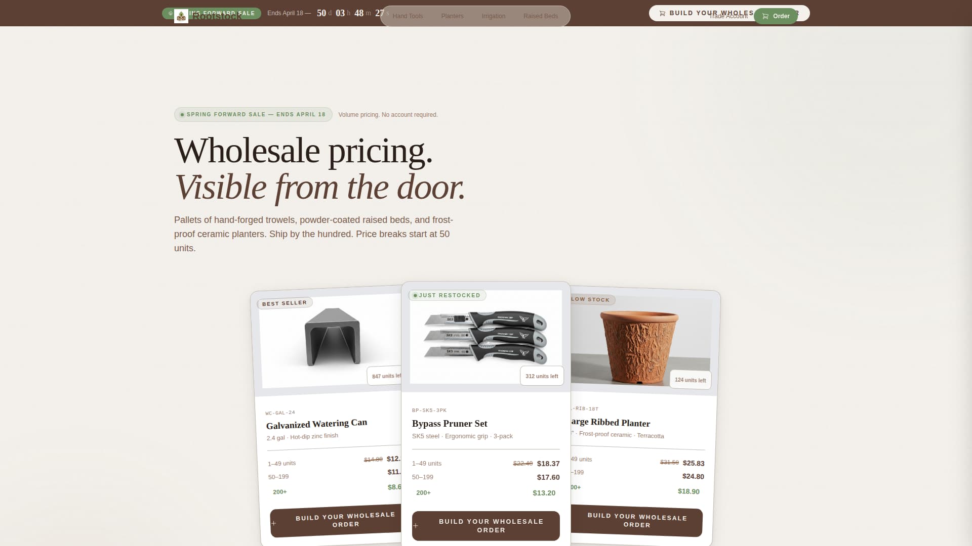 Garden Tools & Planters Store Pricing Website Template