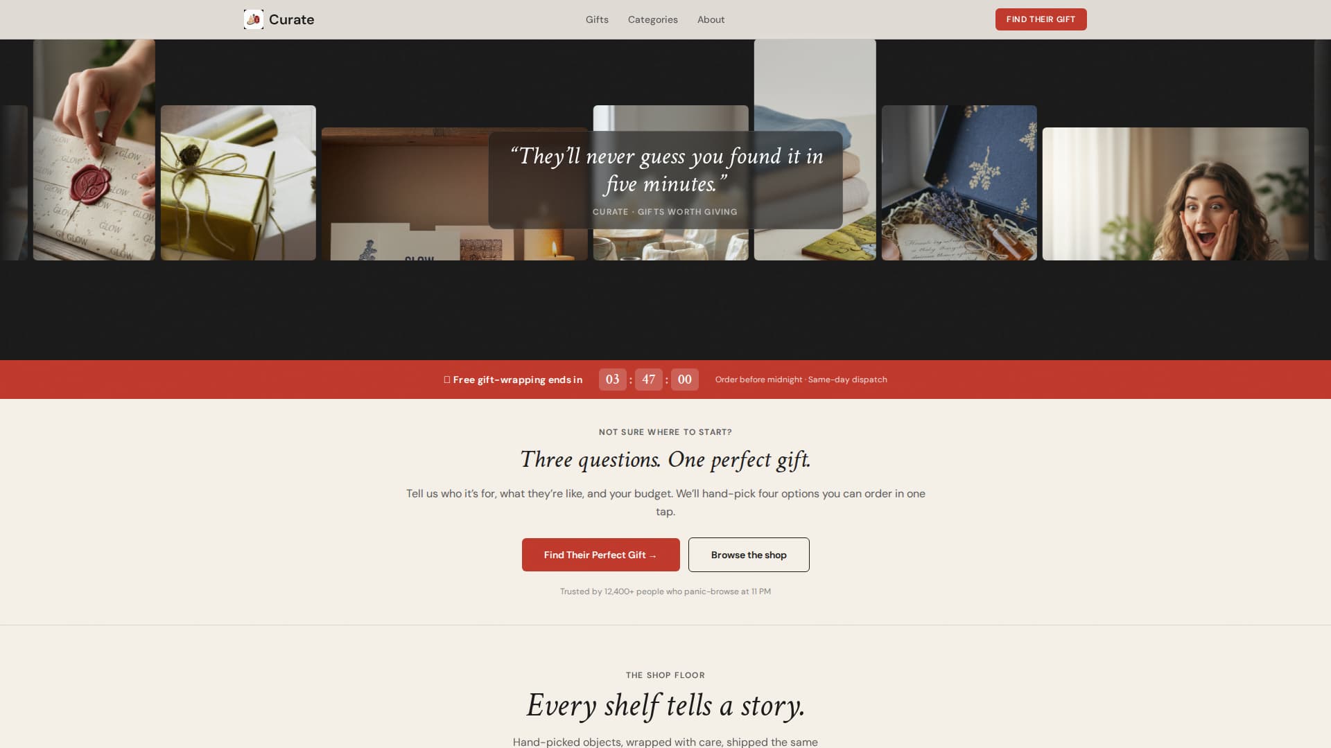 Curate - Handcrafted Giftshop Landing Page Template