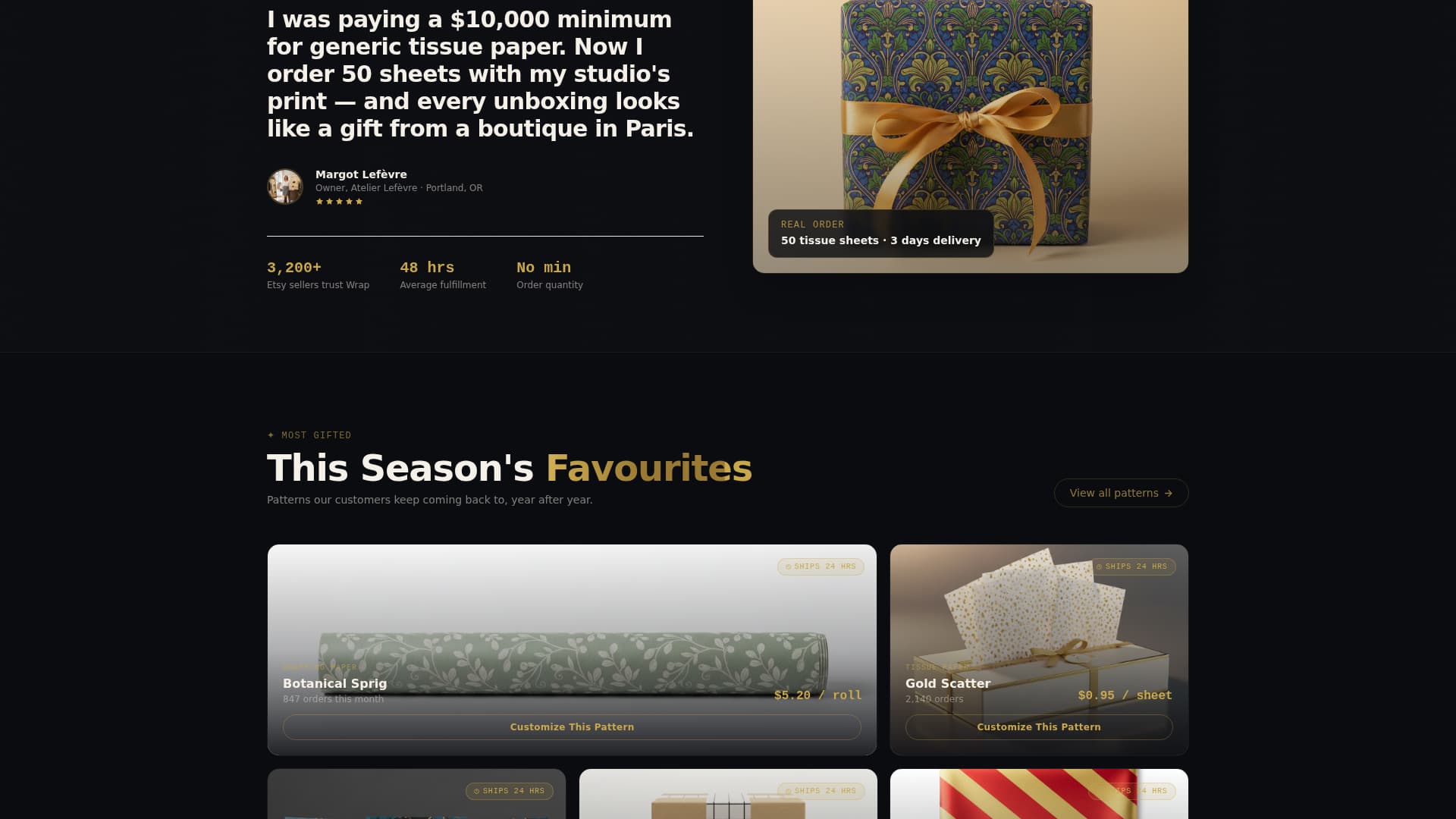 Gift Wrapping & Packaging Store Pricing Website Template