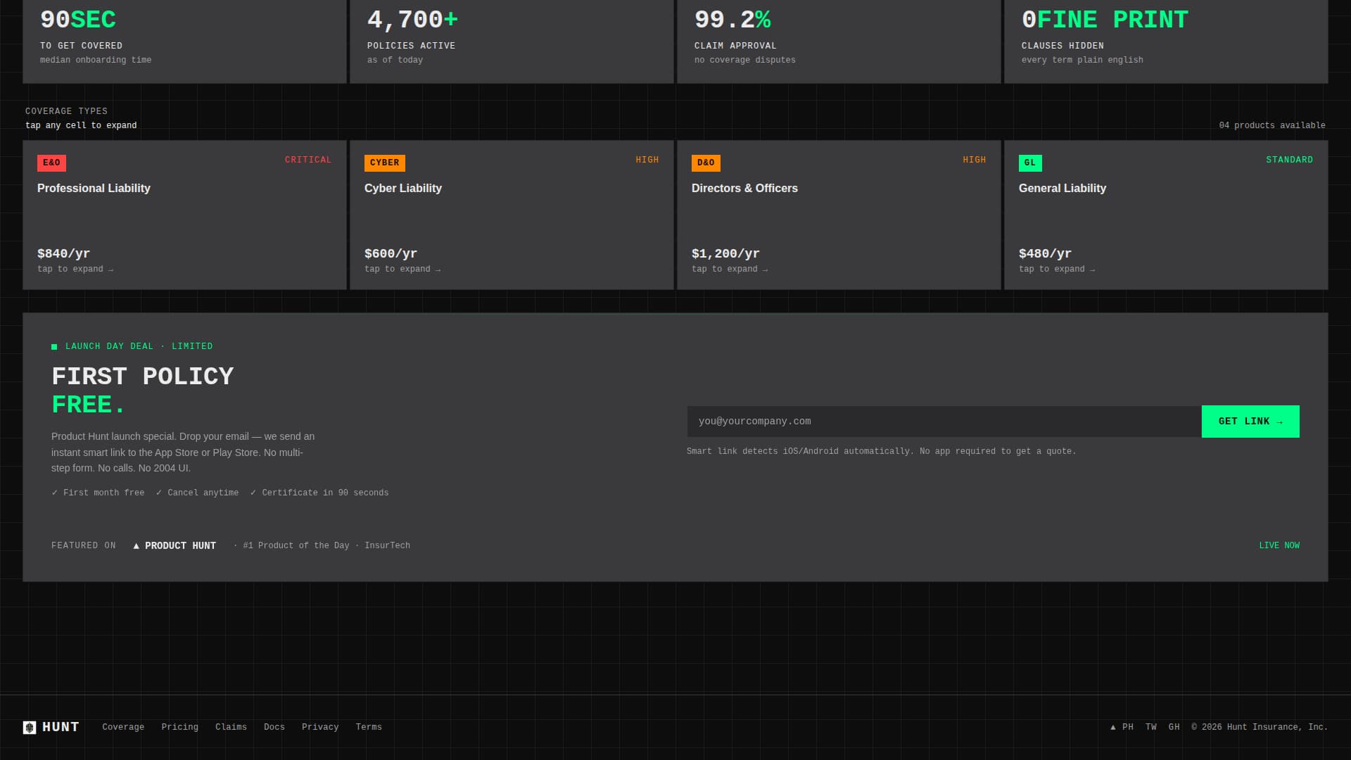 Hunt - Instant Insurtech Landing Page Template
