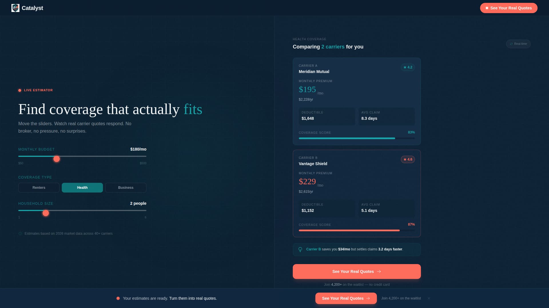 Catalyst - Transparent Insurtech Landing Page Template