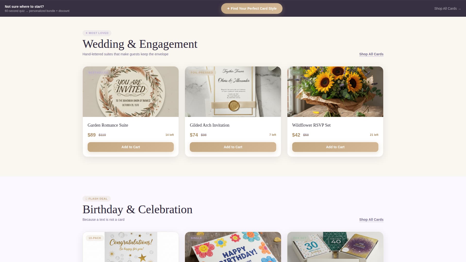 Greeting Cards & Invitations Store Professional Website Template