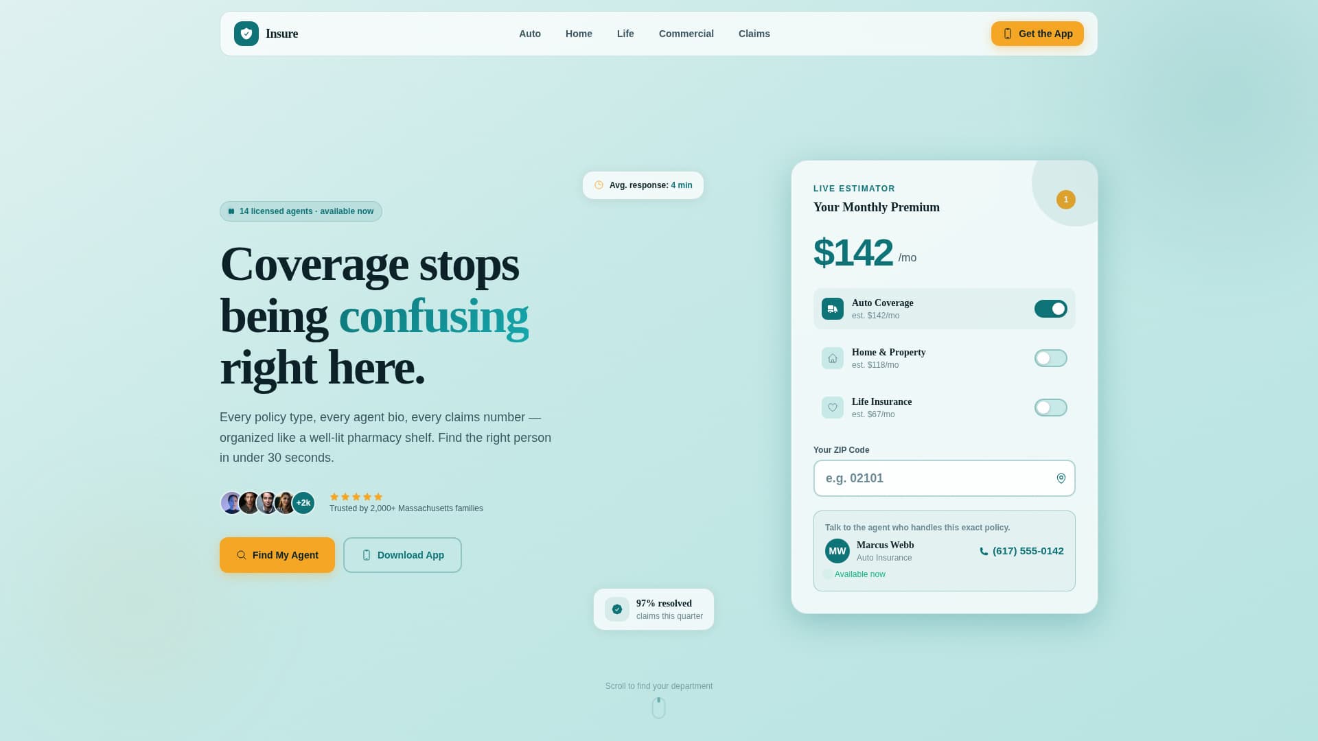 Insurance Agency Multi-Department Agent Finder Website Template