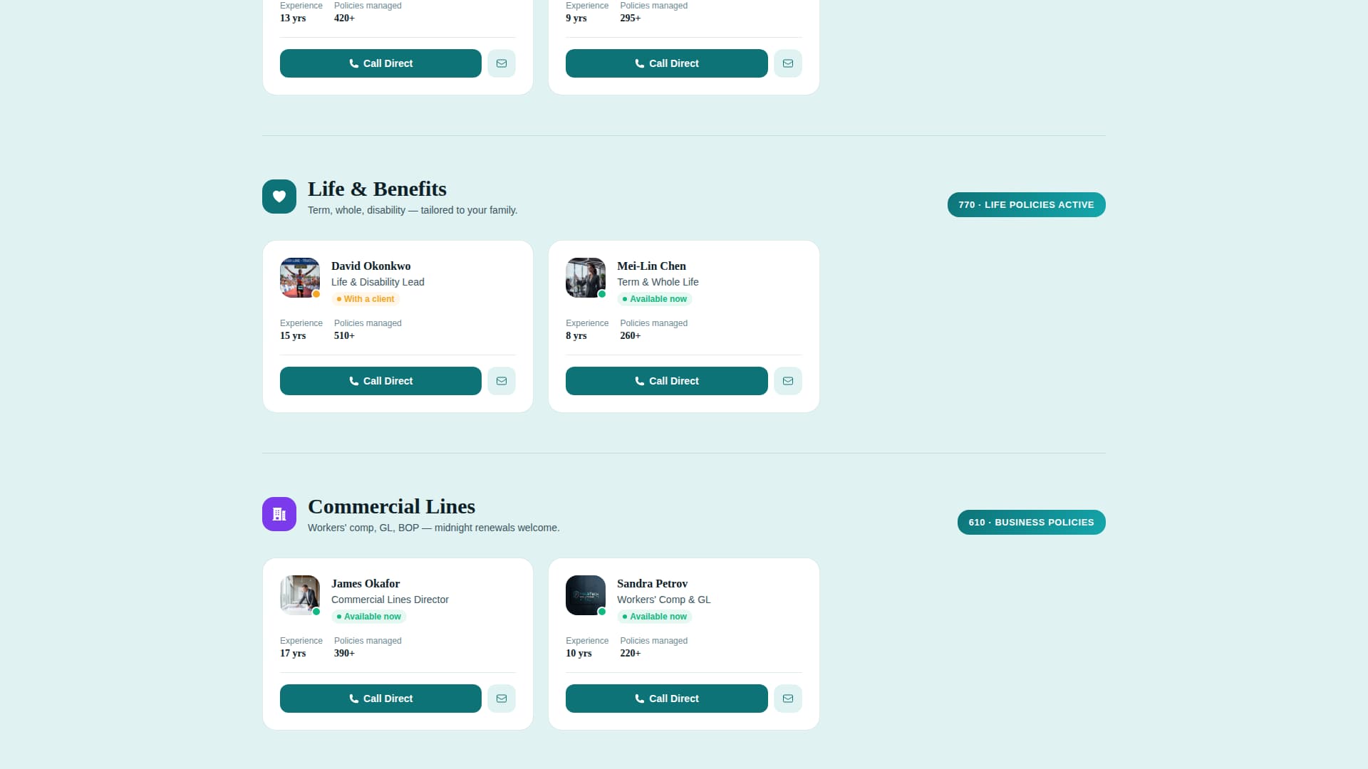 Insurance Agency Multi-Department Agent Finder Website Template